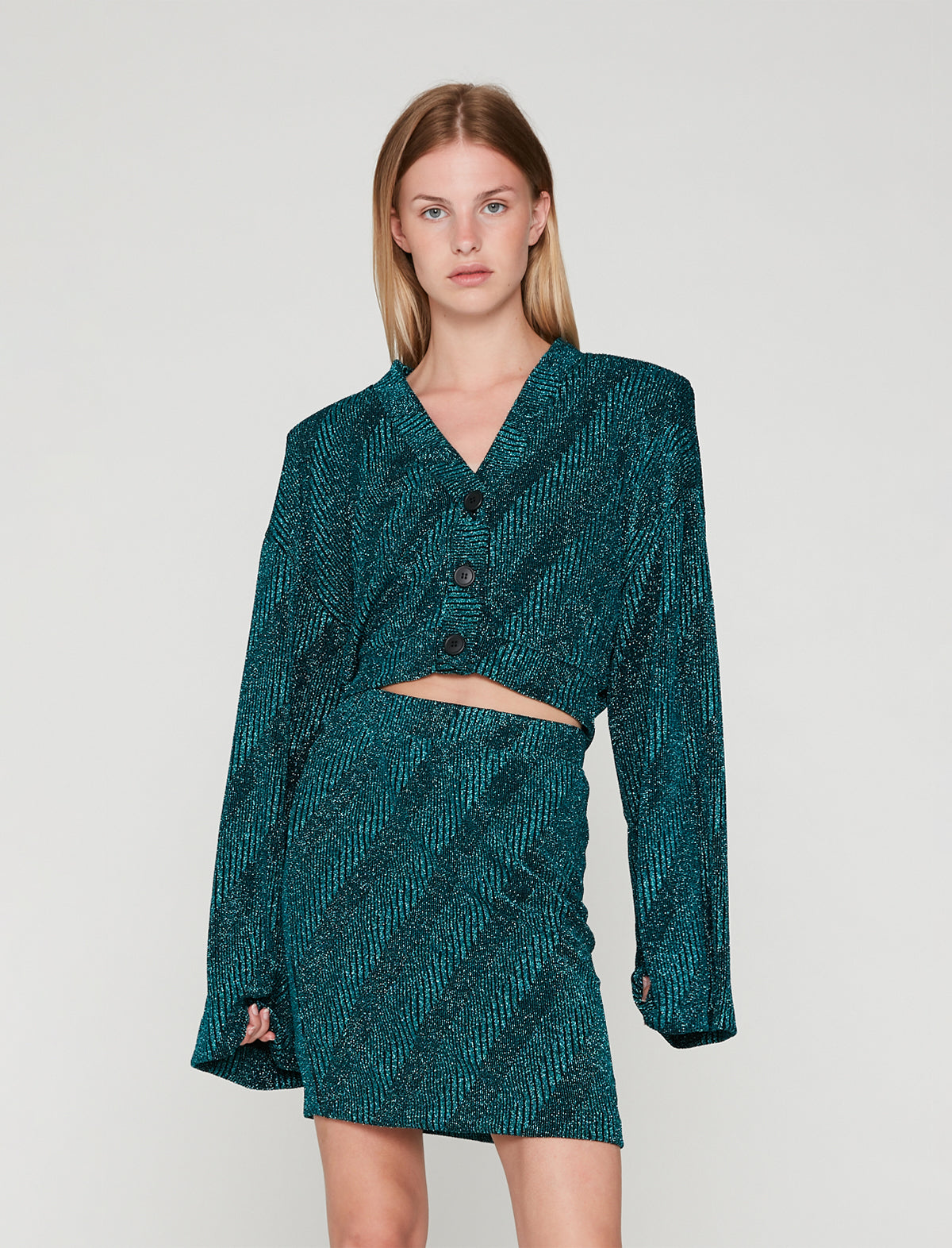 ROTATE Birger Christensen Kristinia Cardigan in Crystal Teal