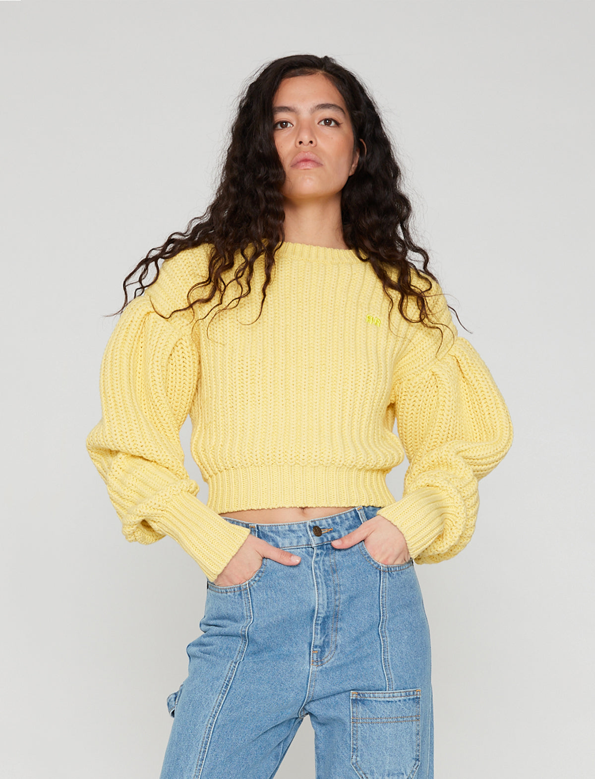 ROTATE Birger Christensen Adley Knit Sweater in Yellow Cream