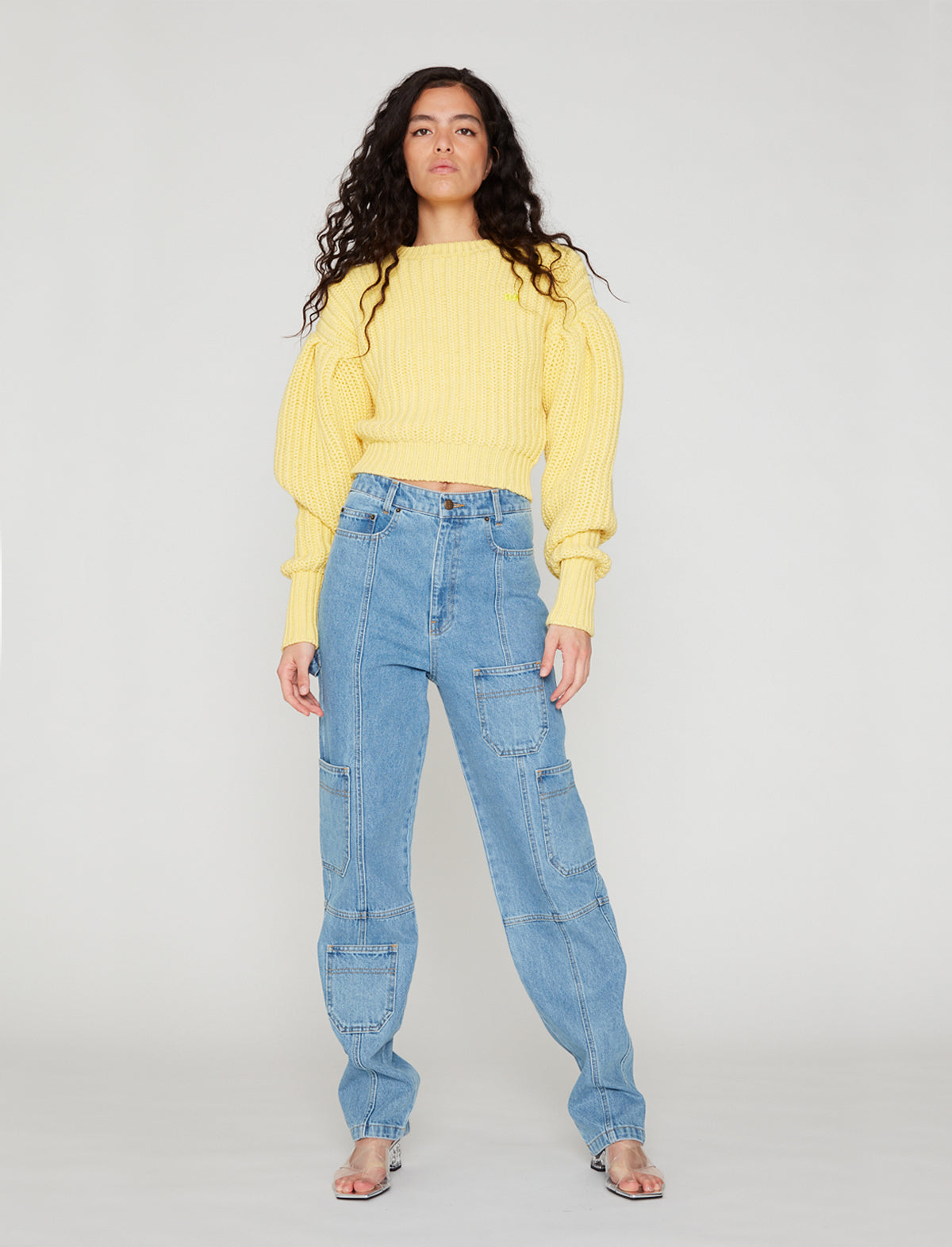 ROTATE Birger Christensen Adley Knit Sweater in Yellow Cream