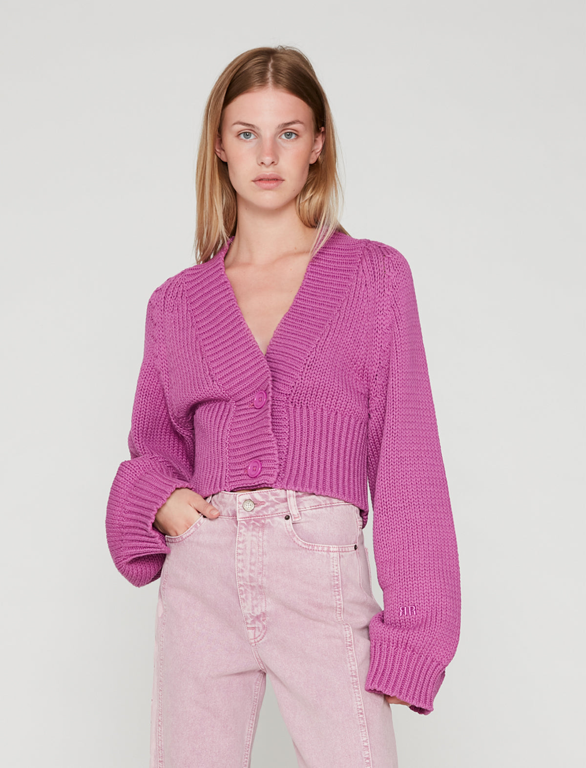 ROTATE Birger Christensen Gracelyn Knit Cardigan in Meadow Mauve