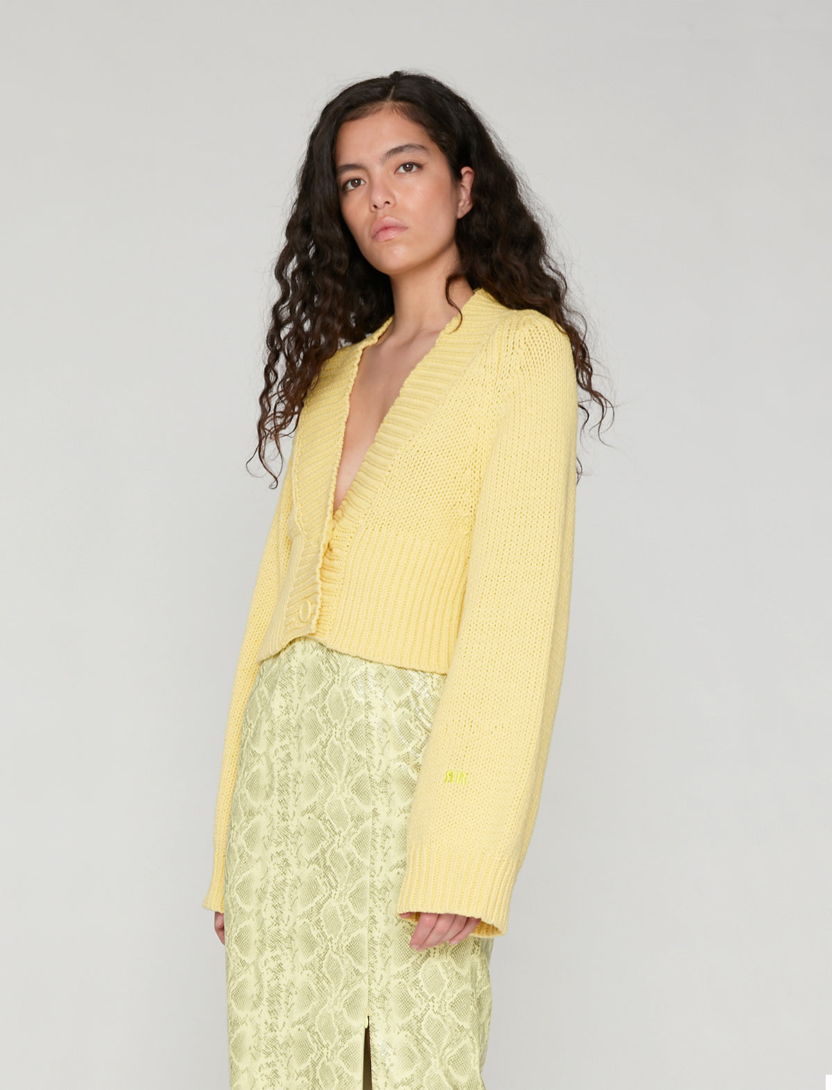 ROTATE Birger Christensen Gracelyn Knit Cardigan in Yellow Cream