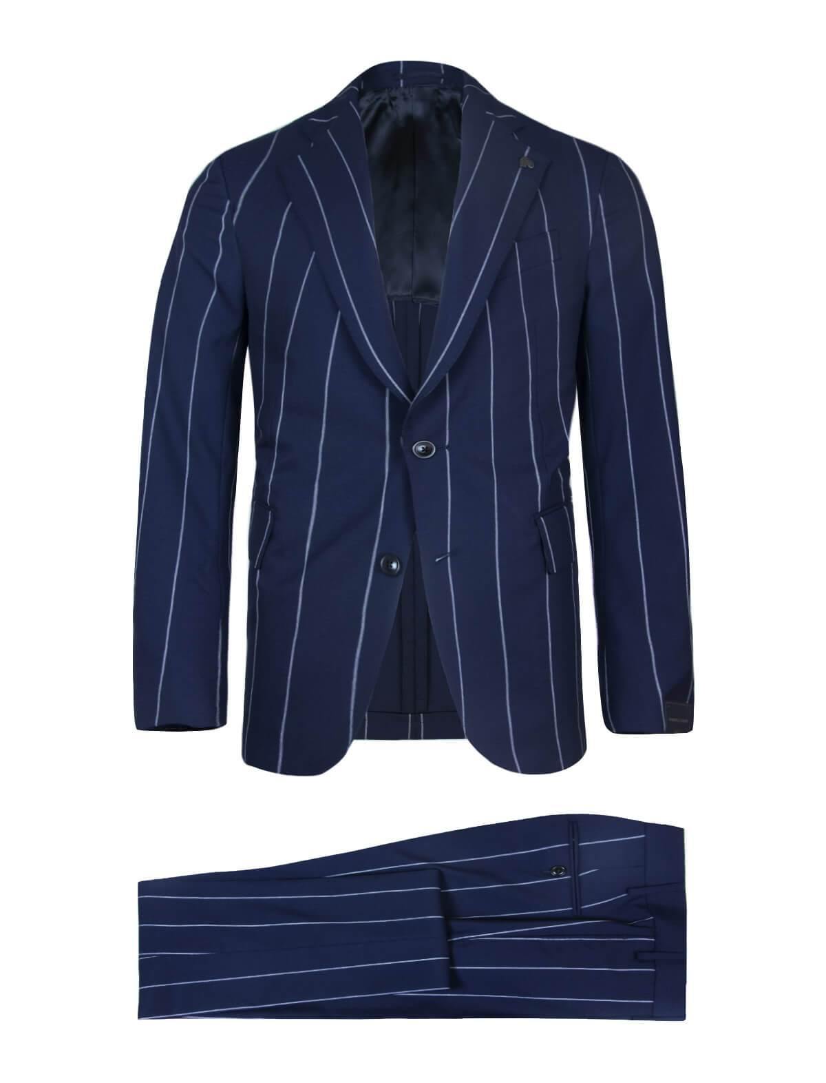 GABRIELE PASINI 2-Piece Lana Wool Suit in Blue Chalk Stripes | CLOSET Singapore