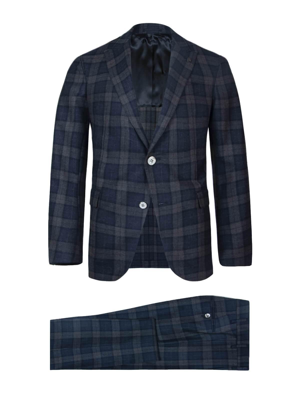 GABRIELE PASINI 2-Piece Lana Wool Suit in Navy and Grey Plaid | CLOSET Singapore