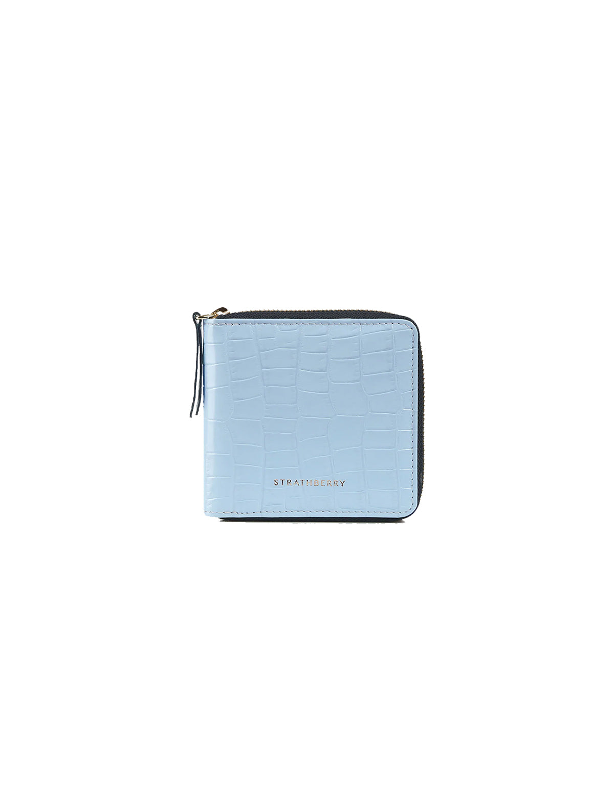 STRATHBERRY Rose Street Wallet Embossed Croc Leather in Powder Blue/Navy