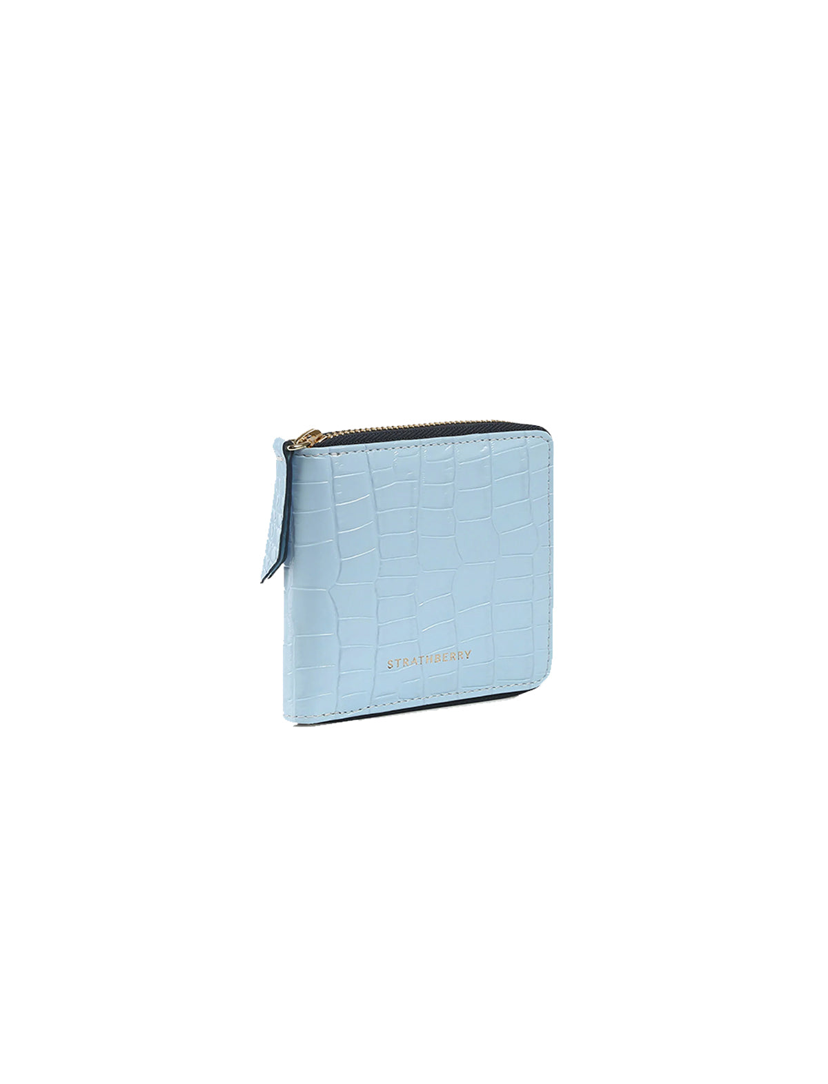 STRATHBERRY Rose Street Wallet Embossed Croc Leather in Powder Blue/Navy