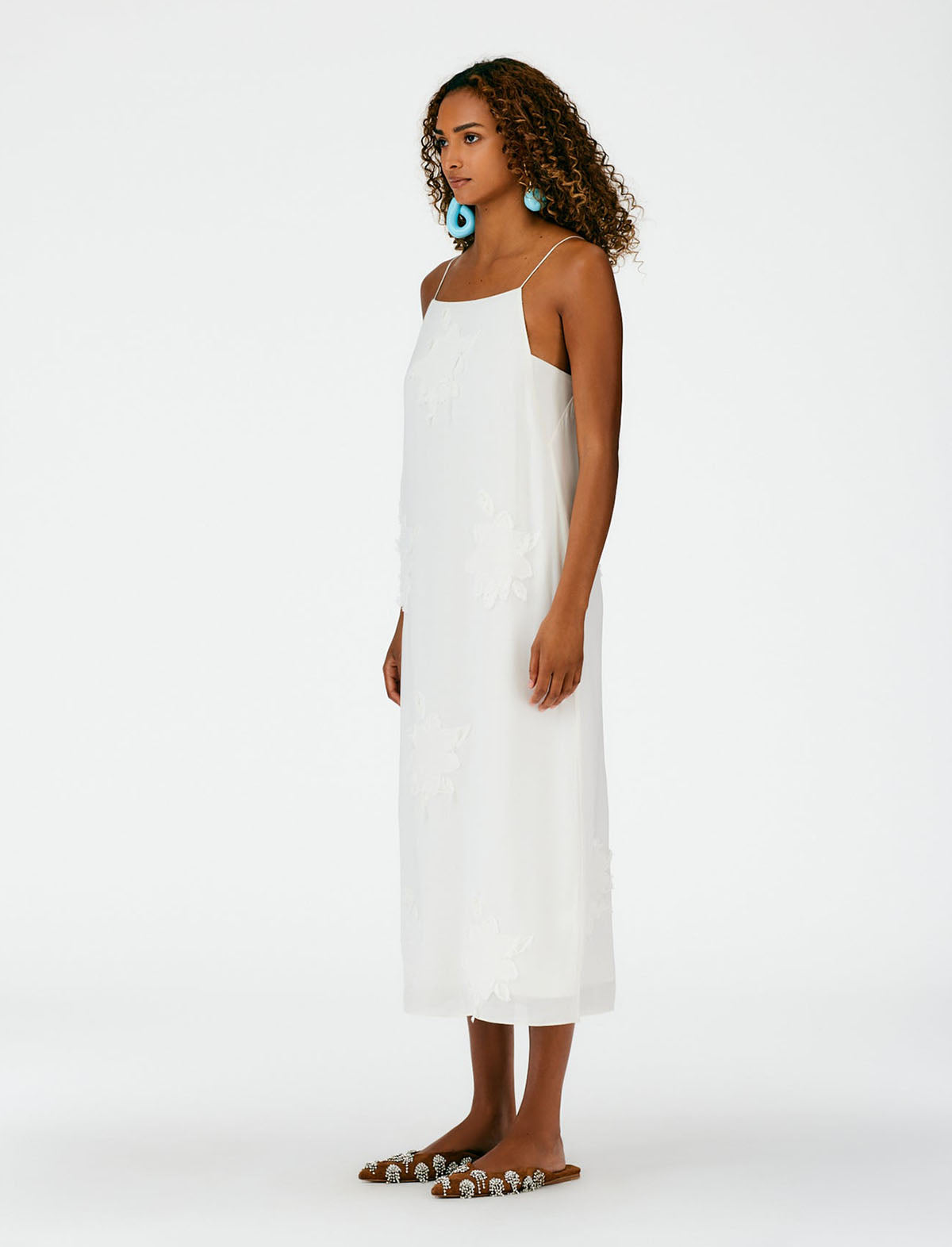 TIBI Dahlia Fil Coupe Slip Dress in Ivory