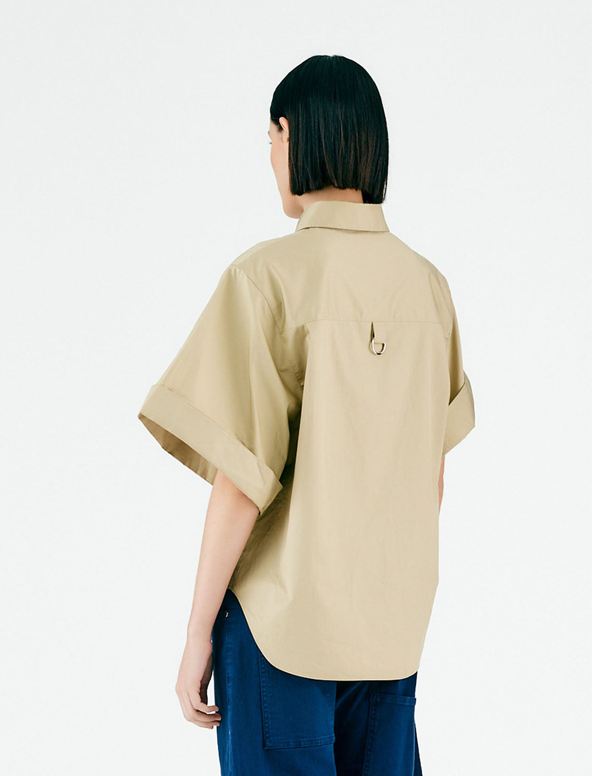 TIBI Eco Poplin Rolled Sleeve Shirt in Clay