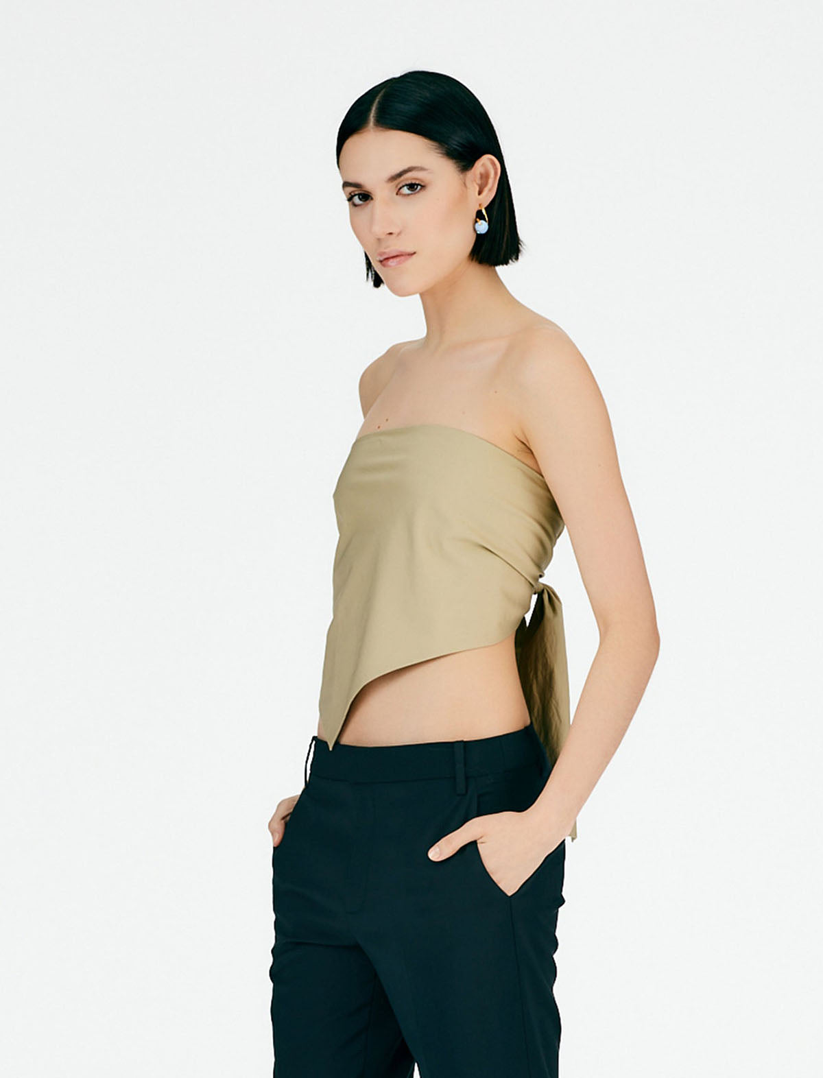 TIBI Eco Poplin Strapless Bandeau in Clay