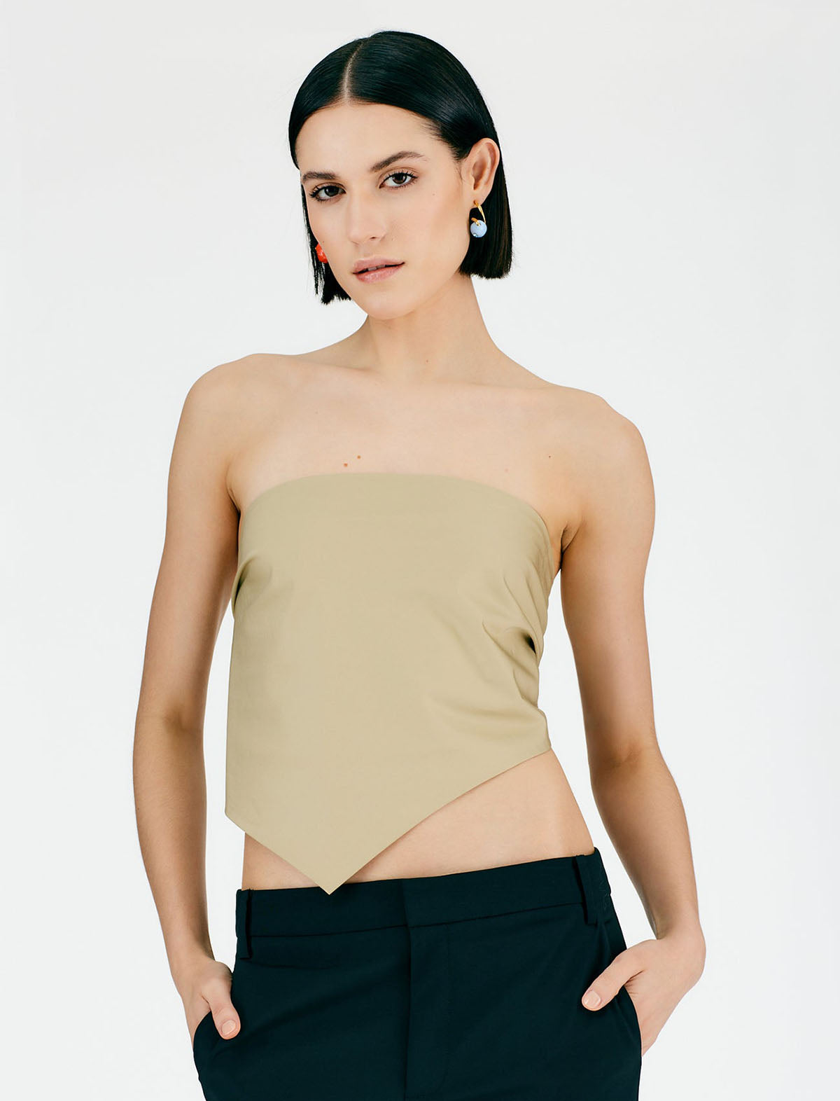 TIBI Eco Poplin Strapless Bandeau in Clay