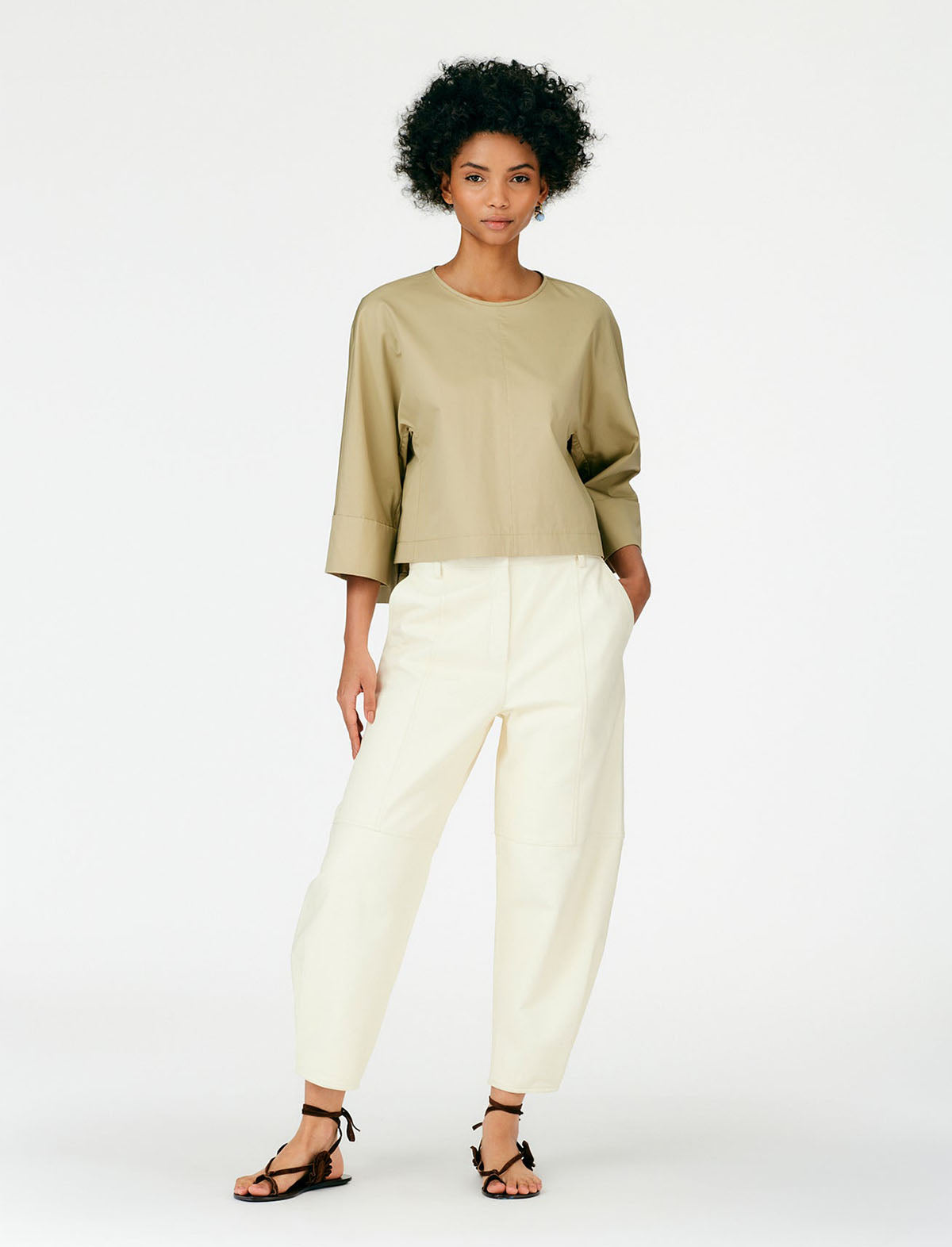 TIBI Eco Poplin Sculpted Top in Clay