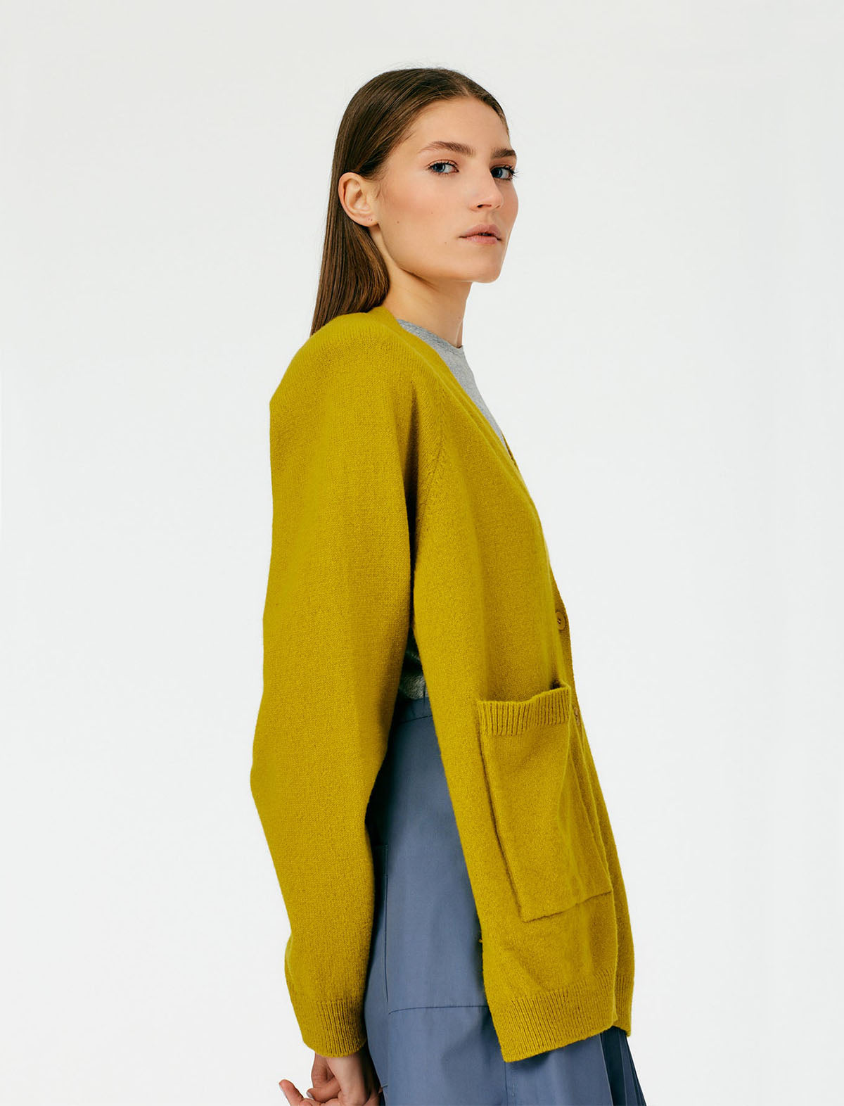 TIBI Soft Lambswool Half Cardigan in Dijon