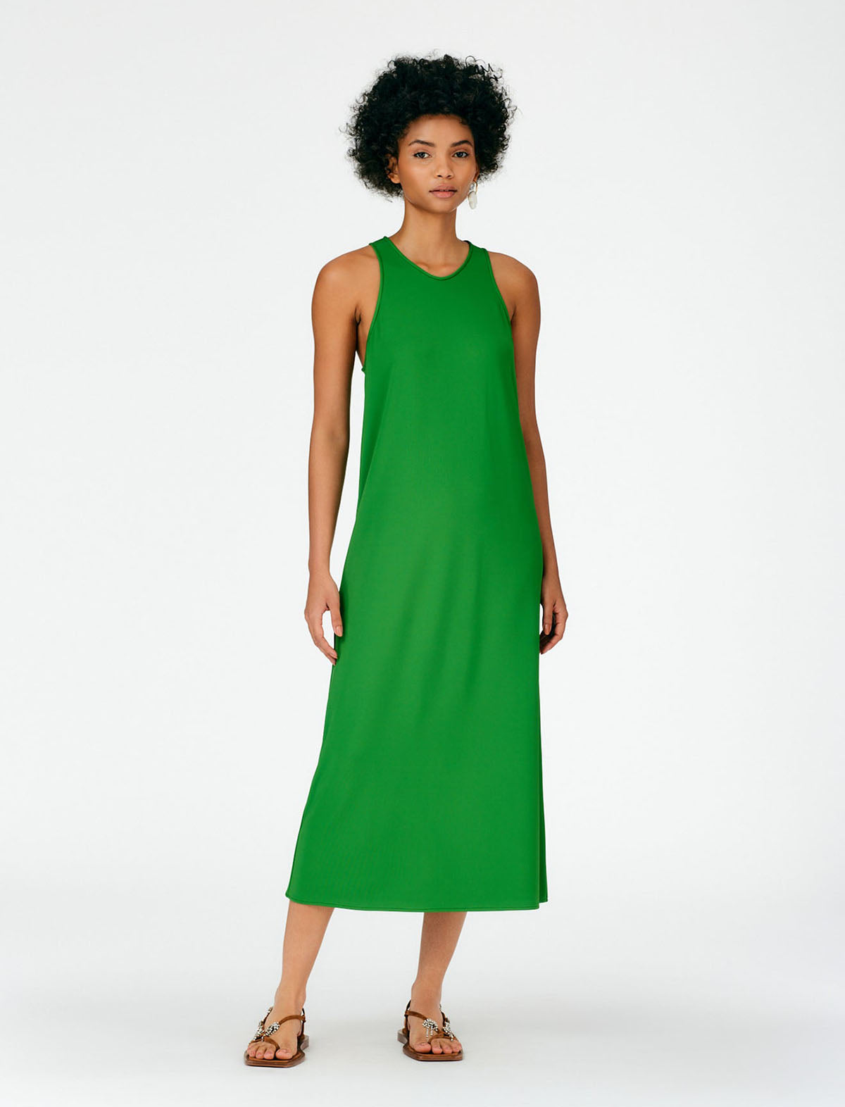 TIBI Serpentine Jersey Tank Dress in Leaf Green CLOSET Singapore