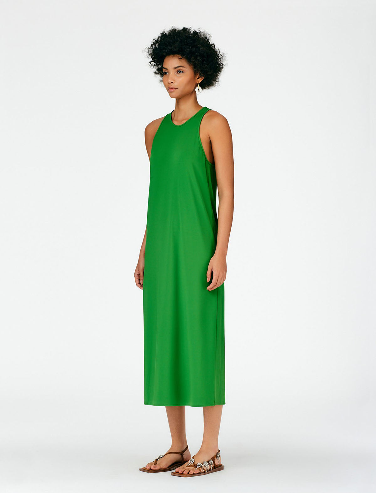 TIBI Serpentine Jersey Tank Dress in Leaf Green