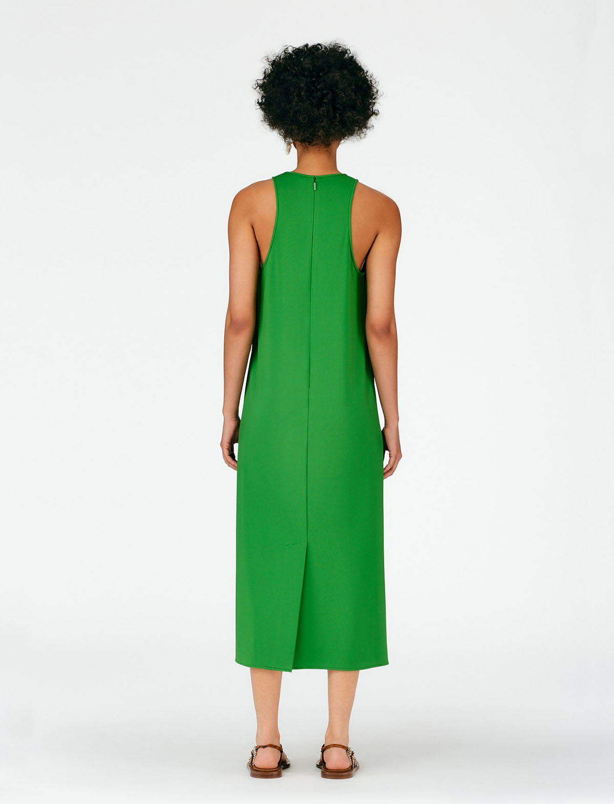 TIBI Serpentine Jersey Tank Dress in Leaf Green