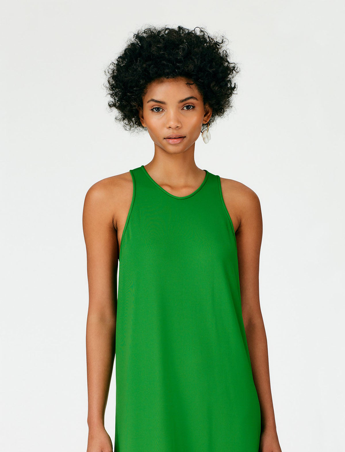 TIBI Serpentine Jersey Tank Dress in Leaf Green