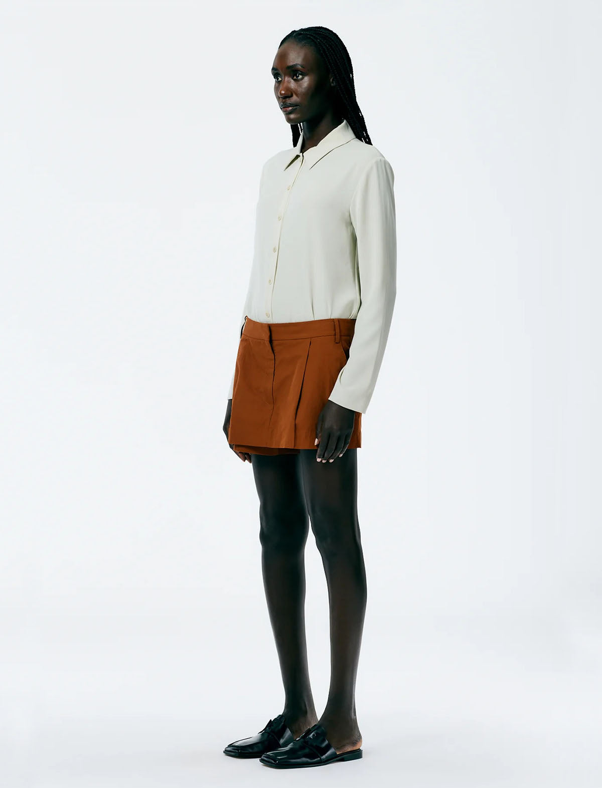 TIBI Arun Suiting Double Layer Mini Skirt in Oak Brown