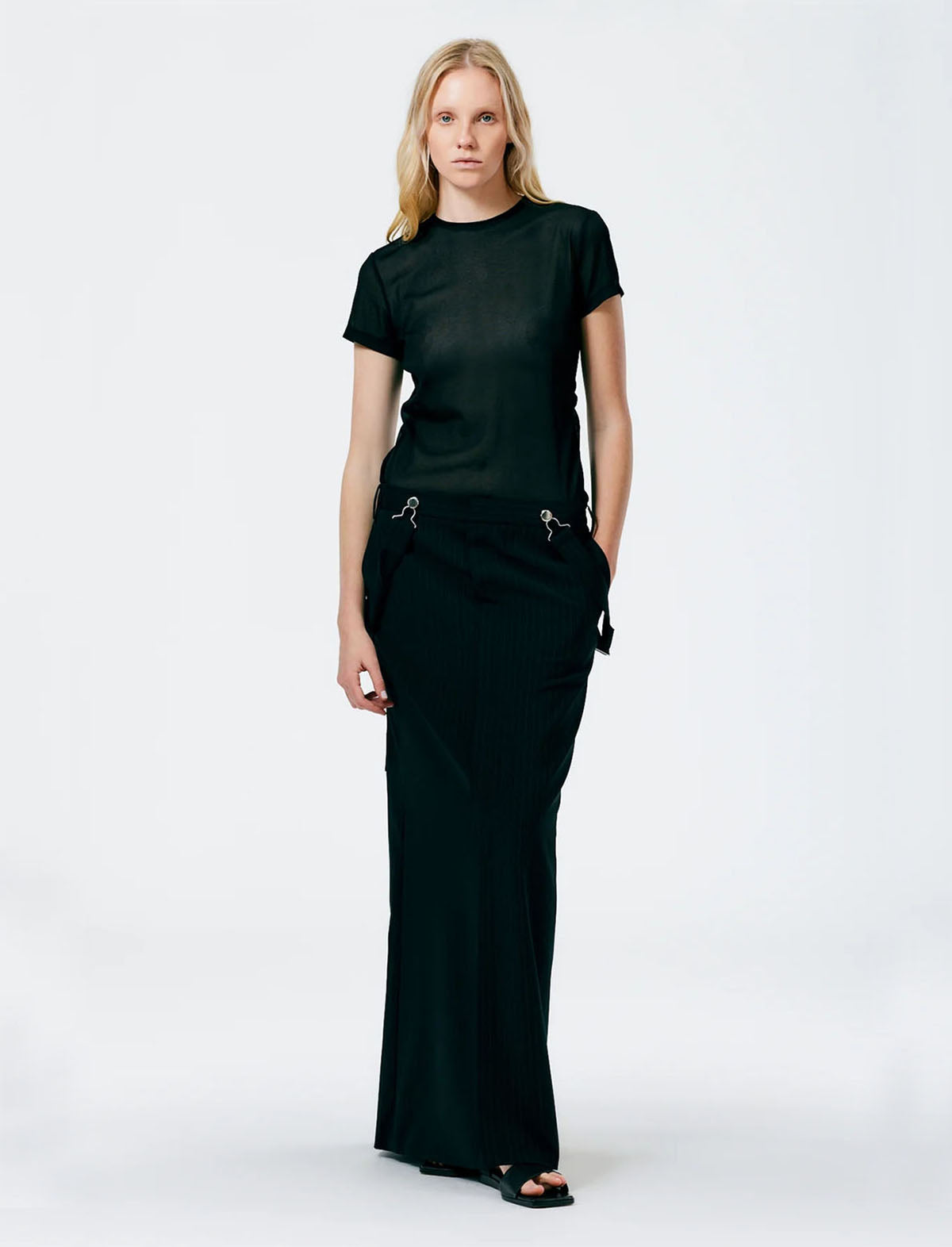 TIBI Dominic Pinstripe Overall Skirt in Black/White Multi