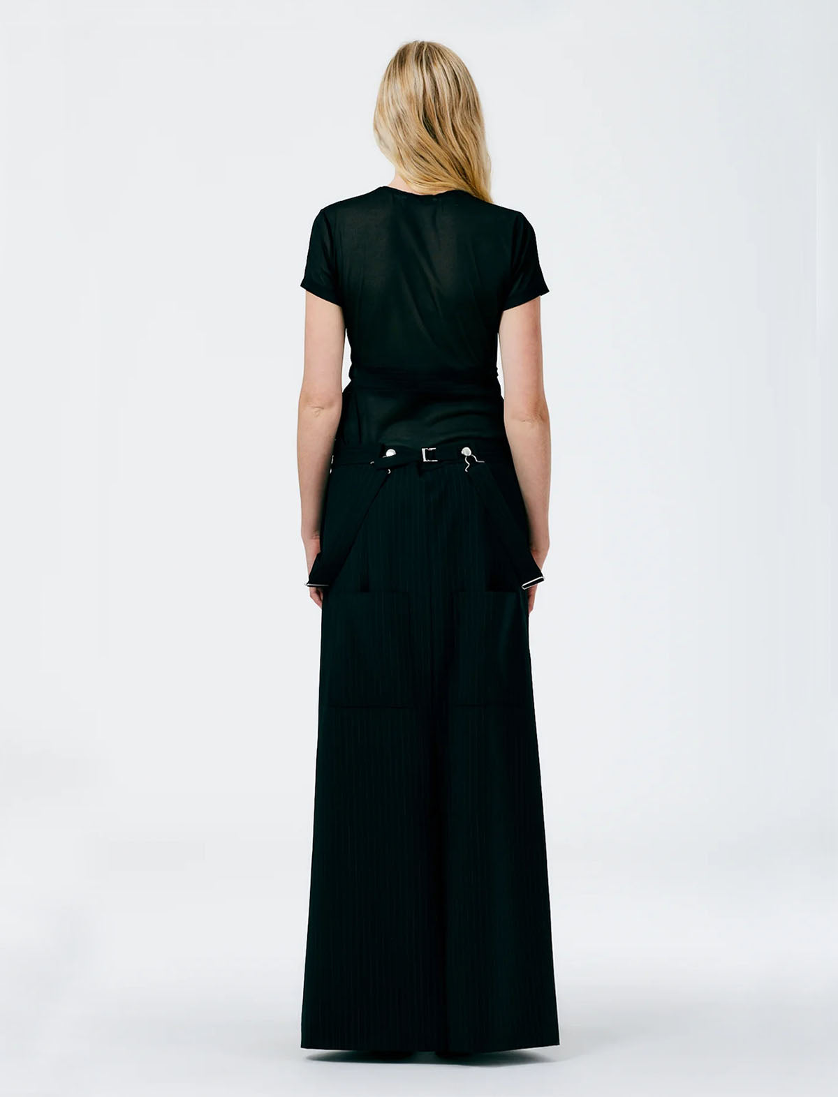 TIBI Dominic Pinstripe Overall Skirt in Black/White Multi