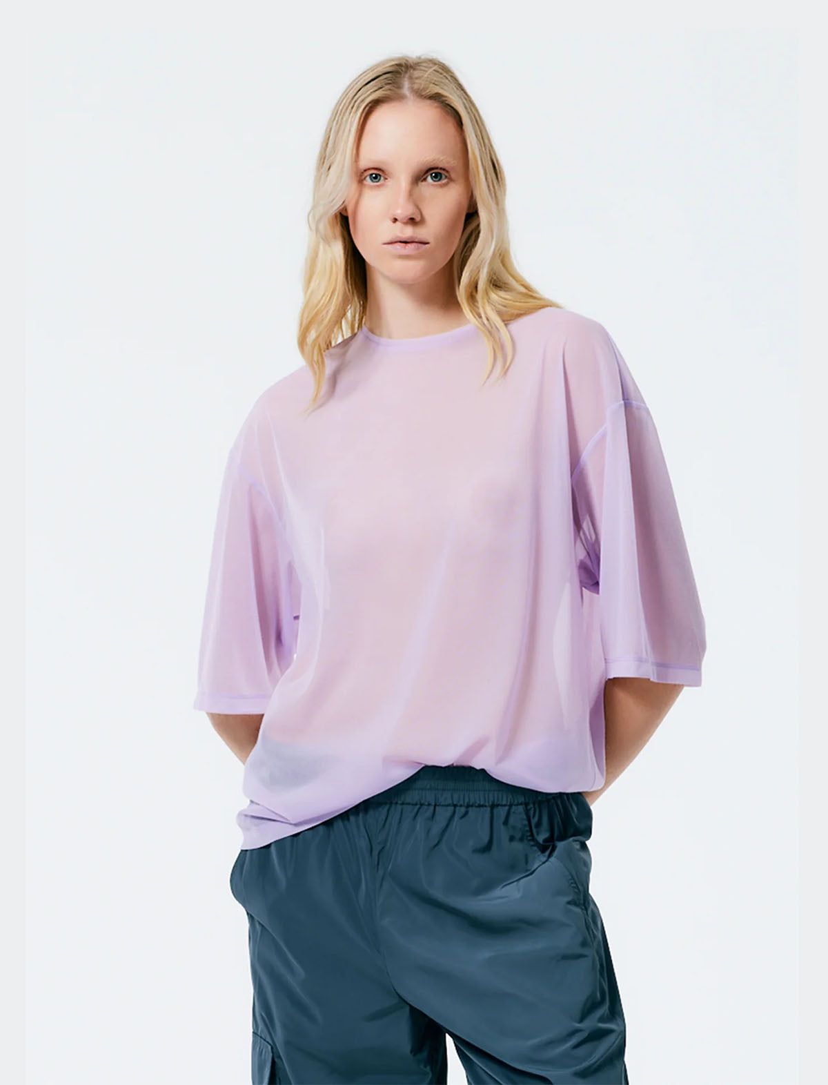 TIBI Sheer Gauze Easy T-Shirt in Dusty Lavender