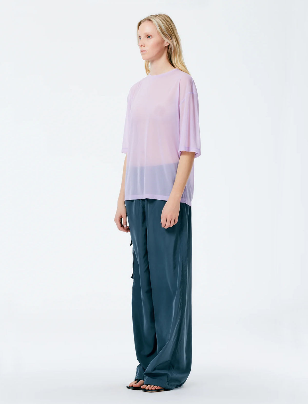 TIBI Sheer Gauze Easy T-Shirt in Dusty Lavender