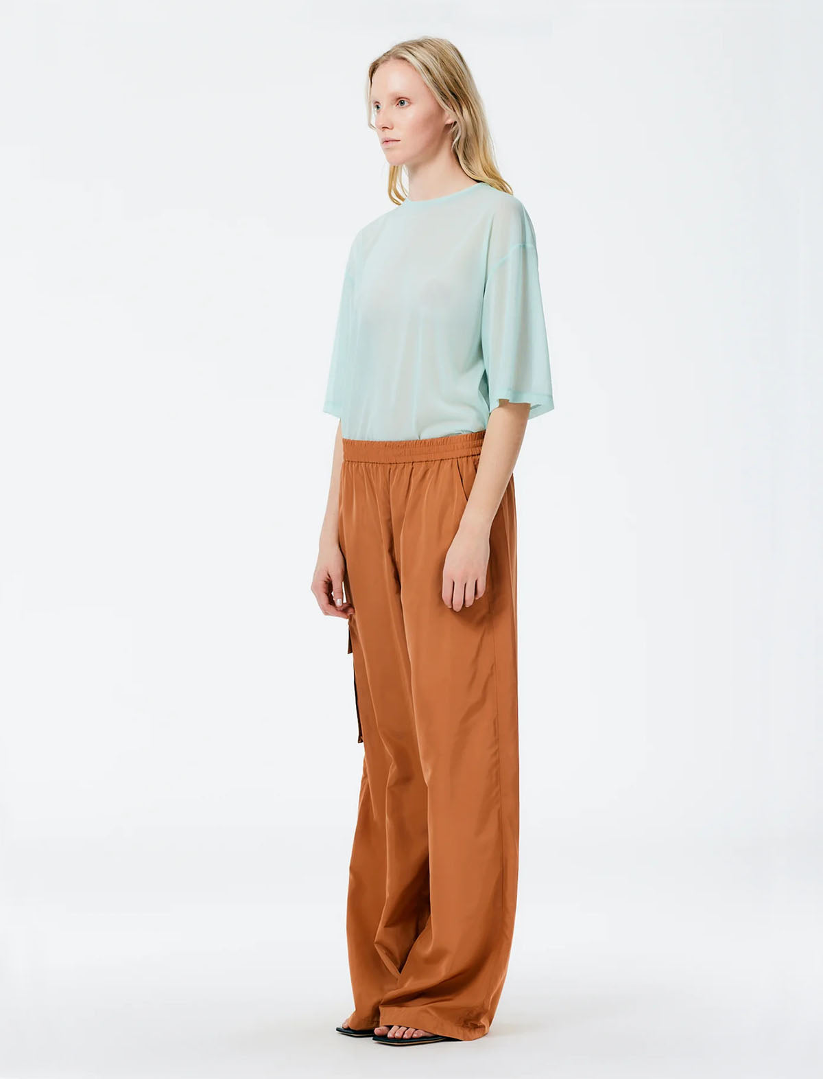 TIBI Italian Sporty Nylon Wide Leg Pull-on Pants in Sienna