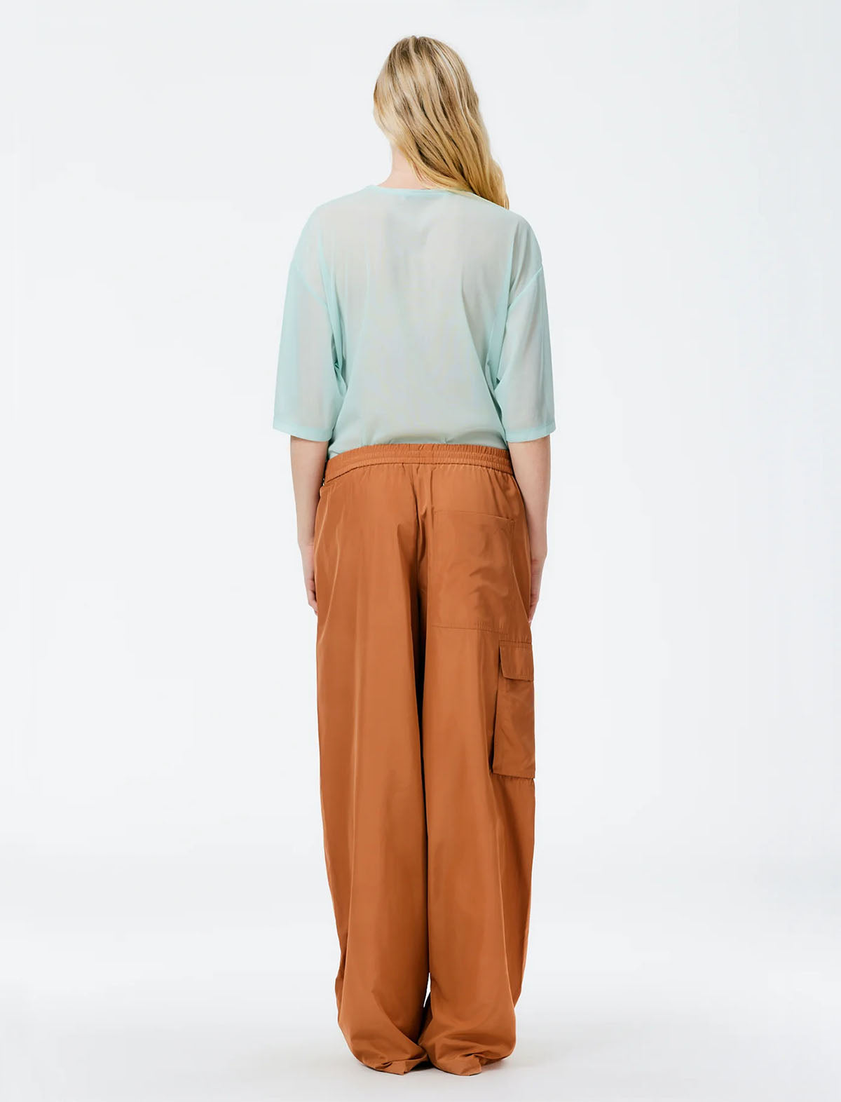 TIBI Italian Sporty Nylon Wide Leg Pull-on Pants in Sienna