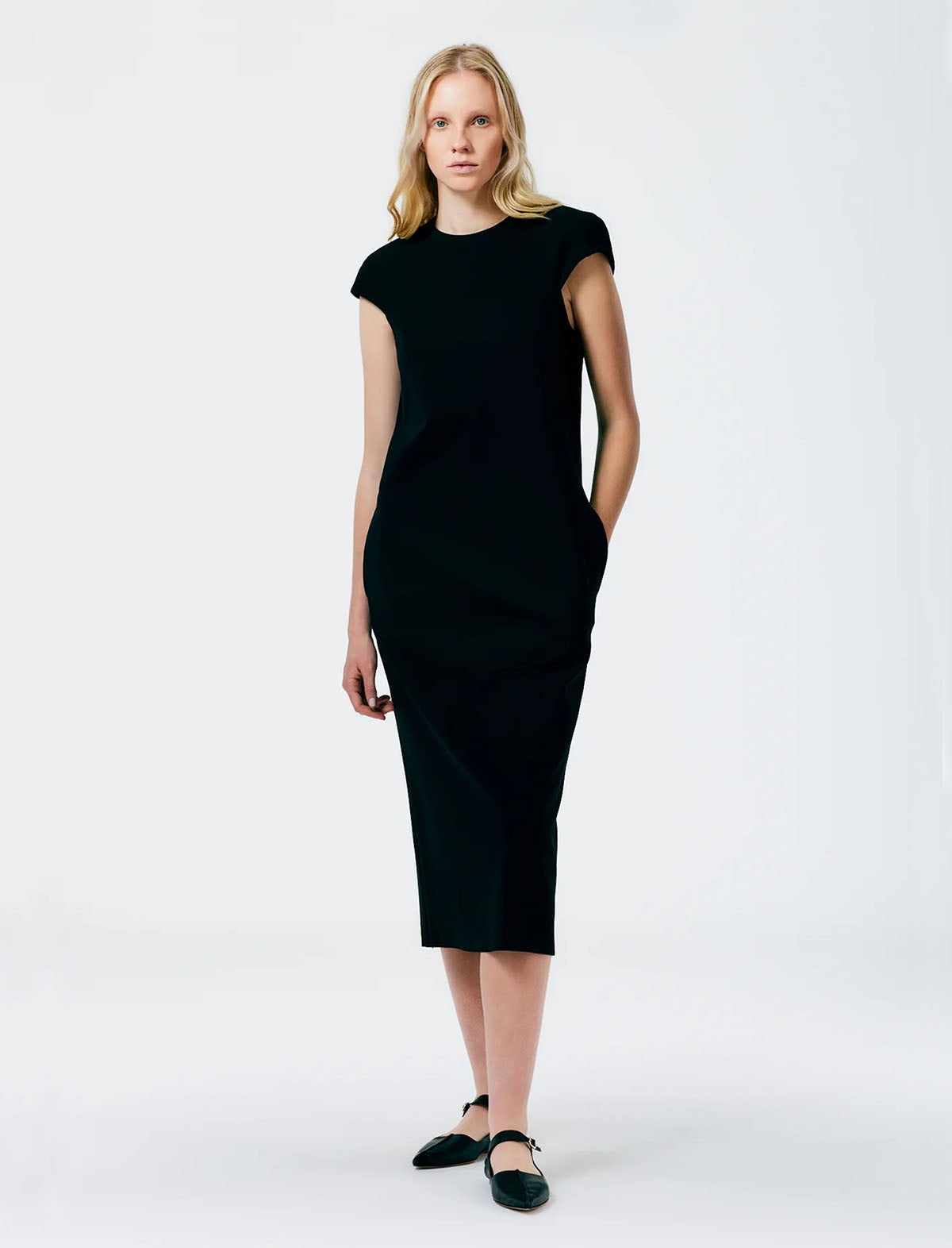 TIBI Compact Ultra Stretch Knit Lean Sleeveless Dress in Black