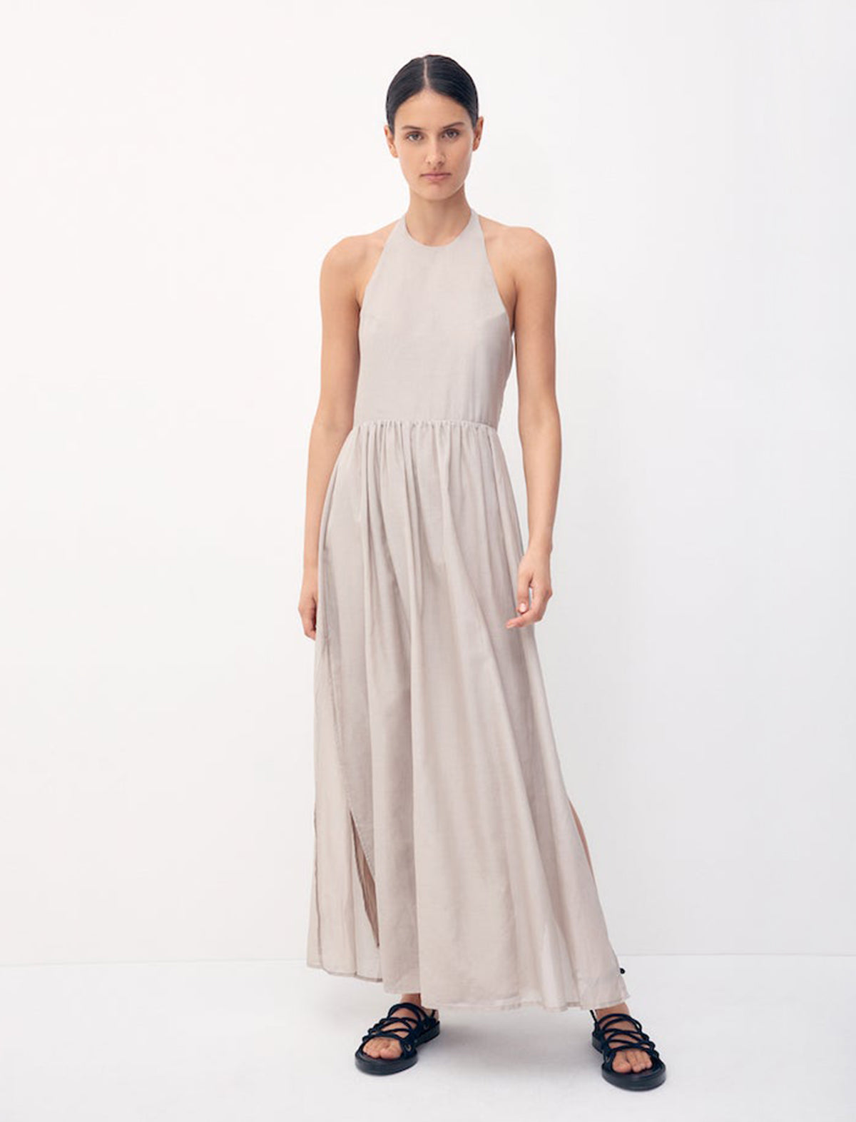 BIRD & KNOLL Sloane Cotton-Silk Dress in Stone