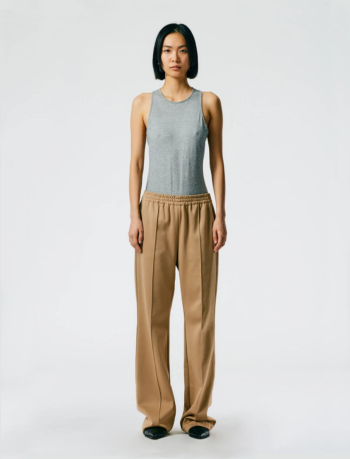 TIBI Fundamental Active Knit Scottie Jogger Pants in Tan
