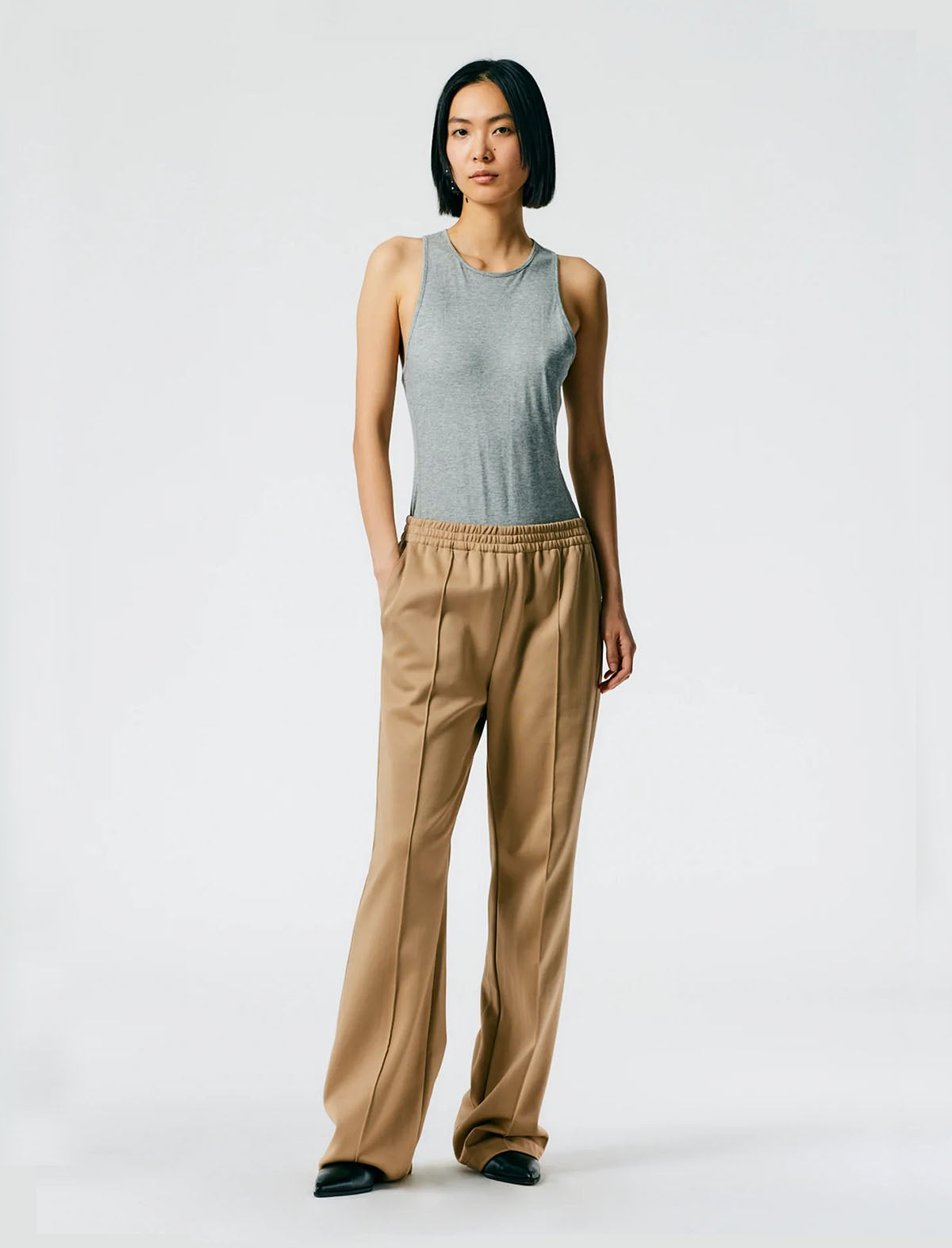 TIBI Fundamental Active Knit Scottie Jogger Pants in Tan