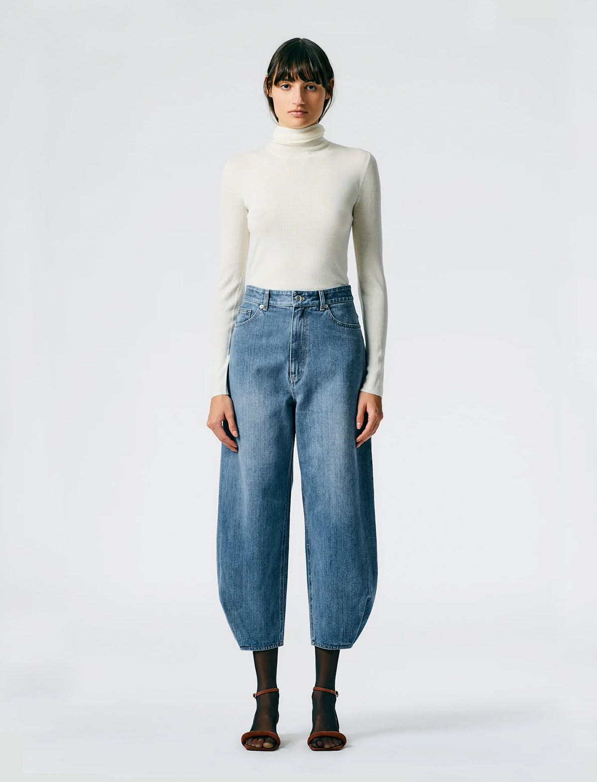 TIBI Fundamental Classic Wash Denim High Waisted Quinn Jeans in Blue