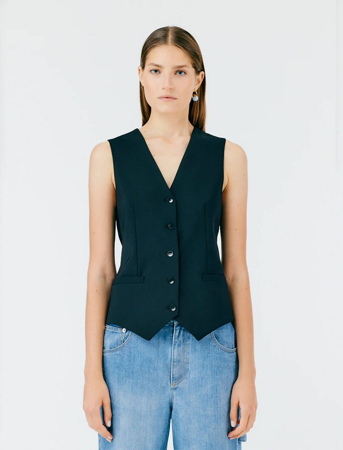 TIBI Fundamental Tropical Wool Vest in Black