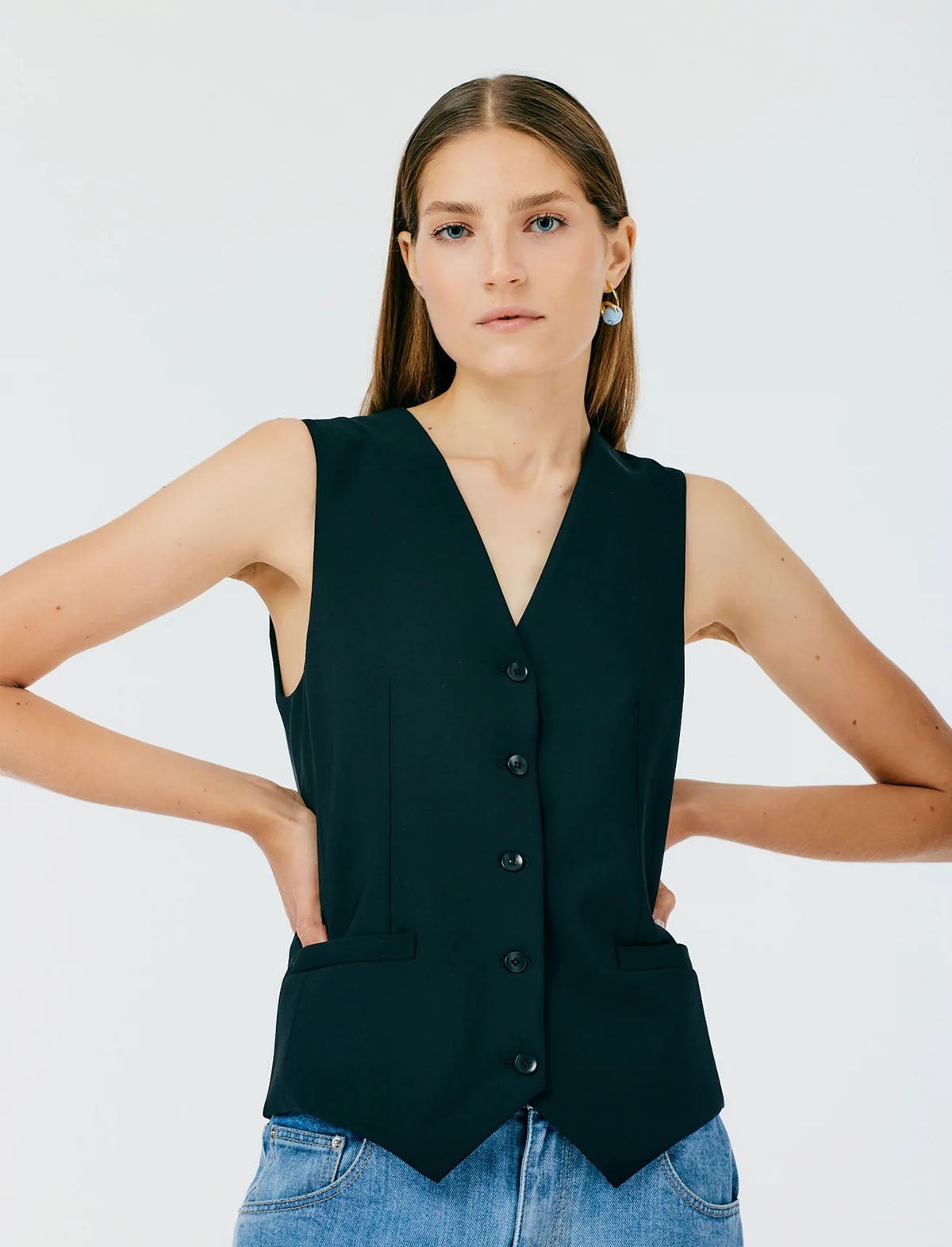 TIBI Fundamental Tropical Wool Vest in Black