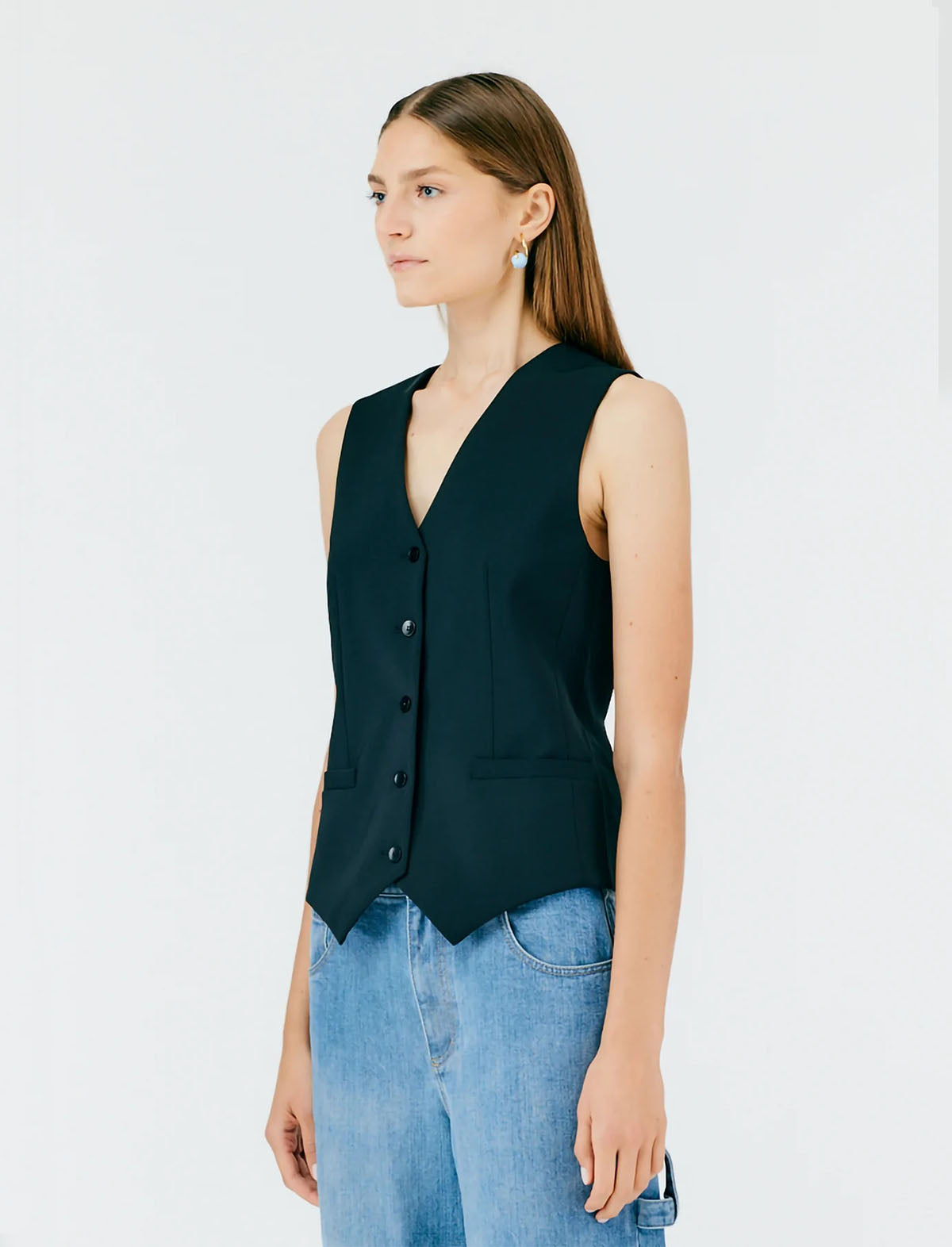 TIBI Fundamental Tropical Wool Vest in Black