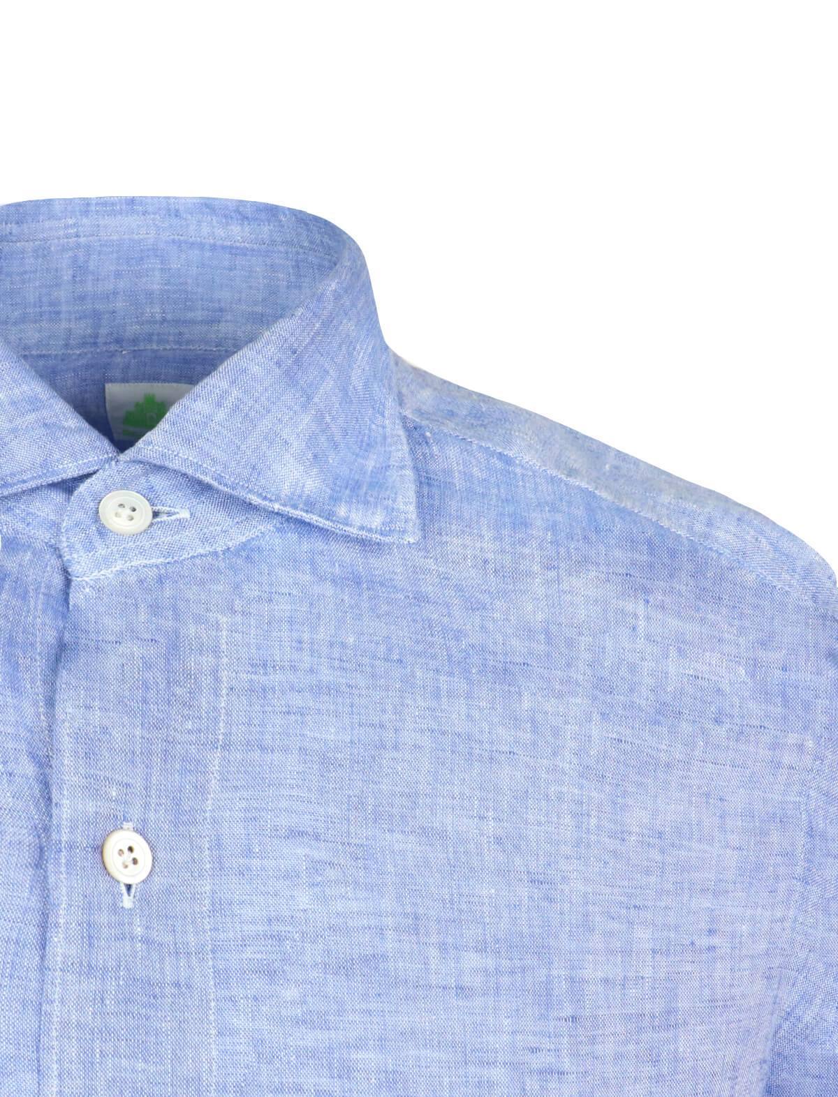 FINAMORE 1925 Tokyo Slim Fit Linen Shirt in Blue | CLOSET Singapore