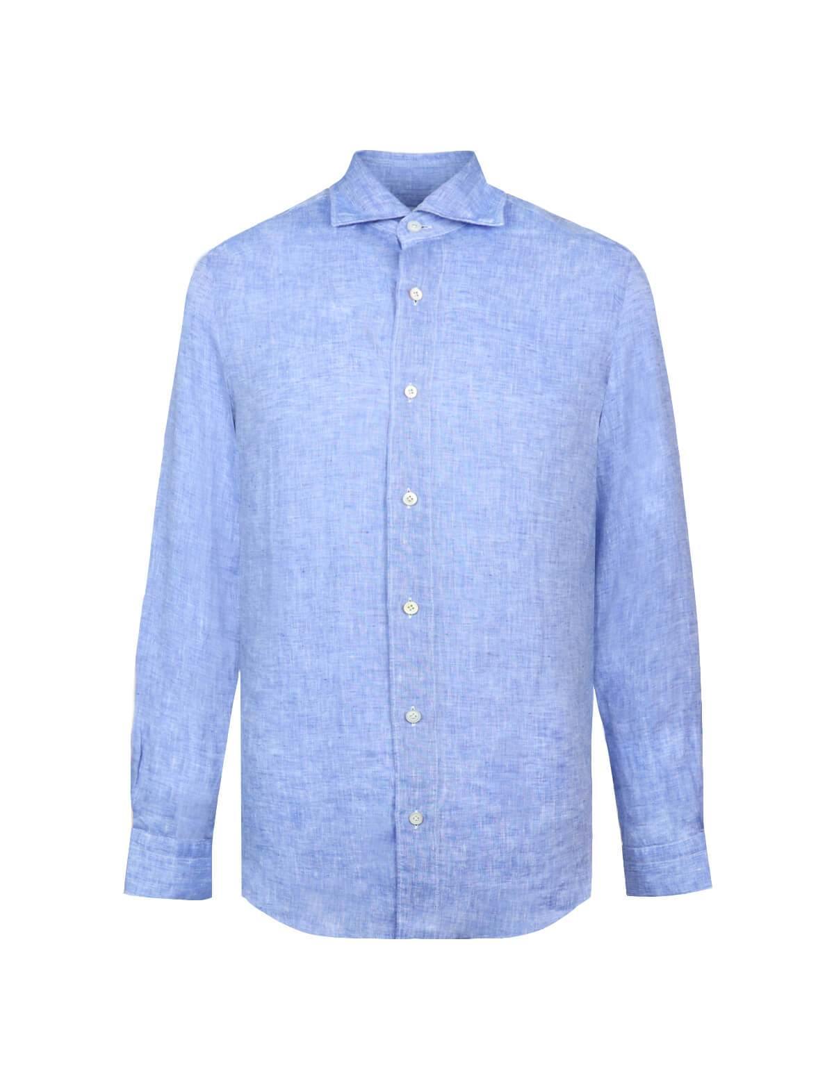 FINAMORE 1925 Tokyo Slim Fit Linen Shirt in Blue | CLOSET Singapore