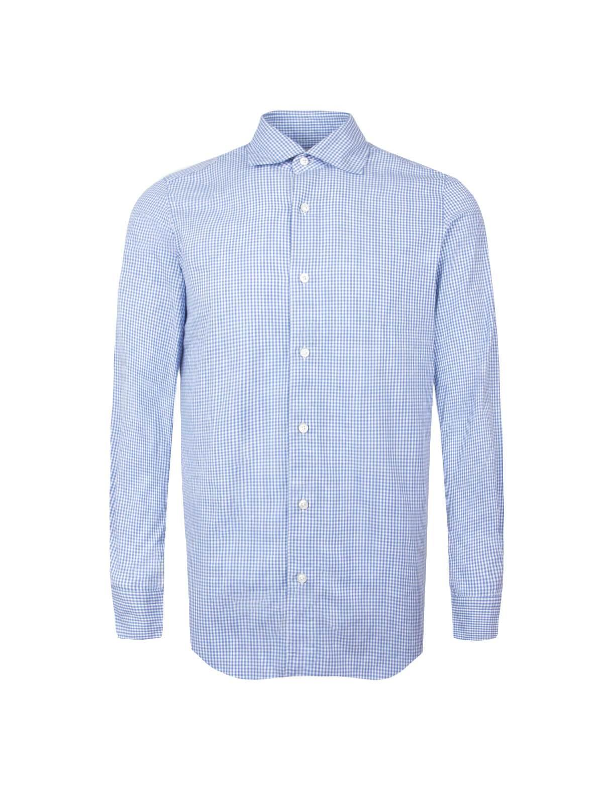 FINAMORE 1925 Tokyo Cotton Chambray Shirt in Light Blue Checks | CLOSET Singapore