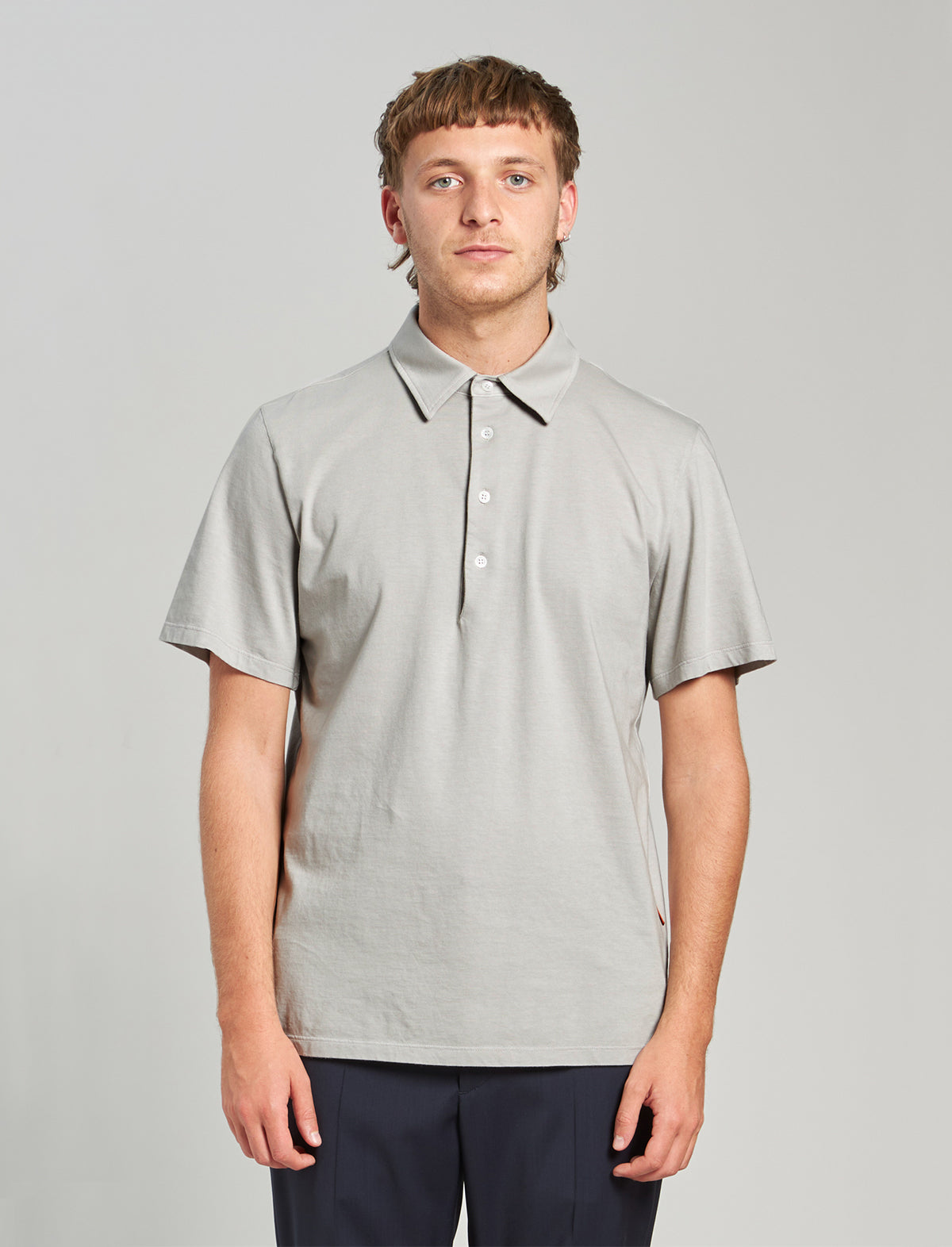 BARENA VENEZIA Cotton Jersey Polo Shirt in Pearl Grey