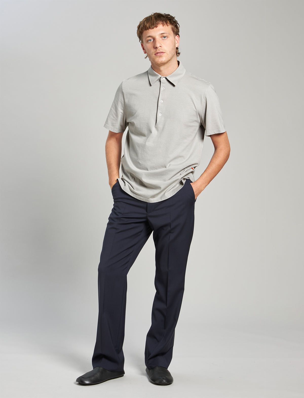 BARENA VENEZIA Cotton Jersey Polo Shirt in Pearl Grey