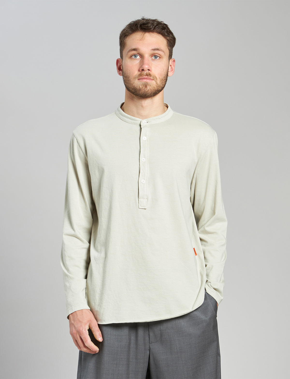 BARENA VENEZIA Cotton Henley Long-Sleeve Shirt in Tofu