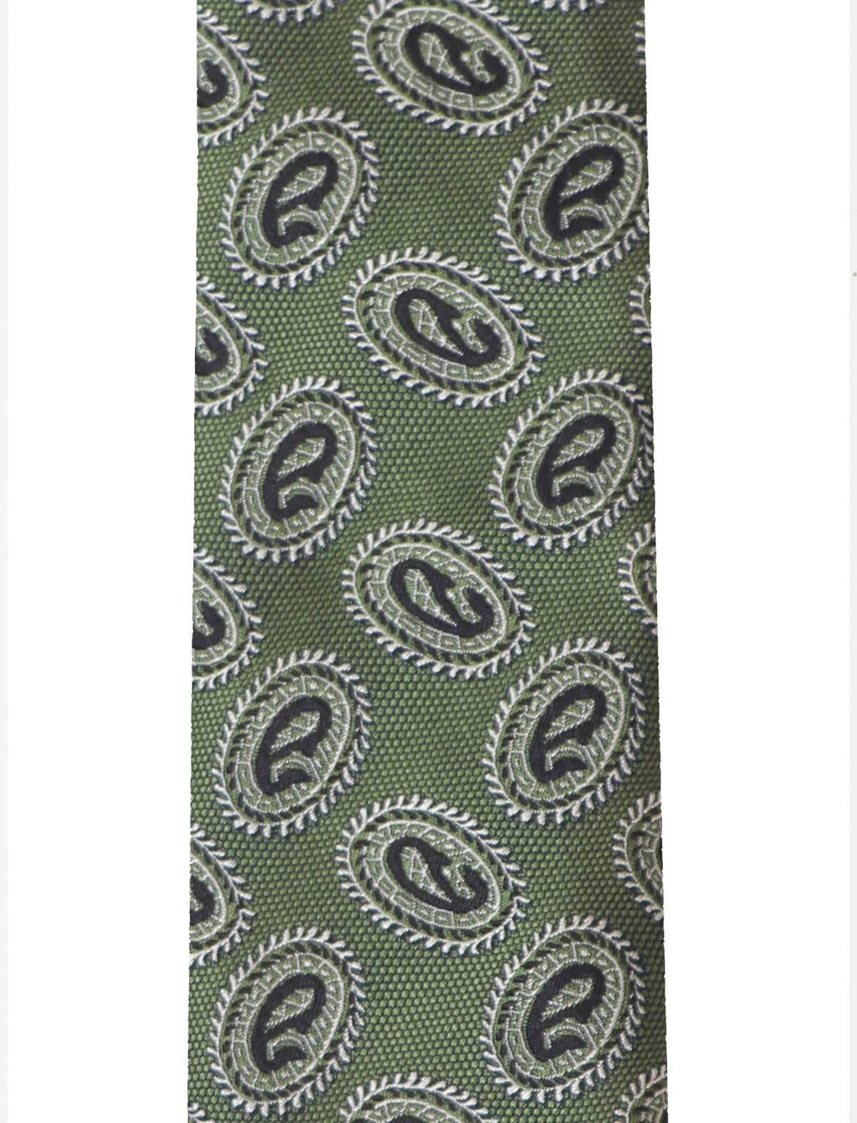 LARDINI Silk Tie in Khaki Green Paisley | CLOSET Singapore