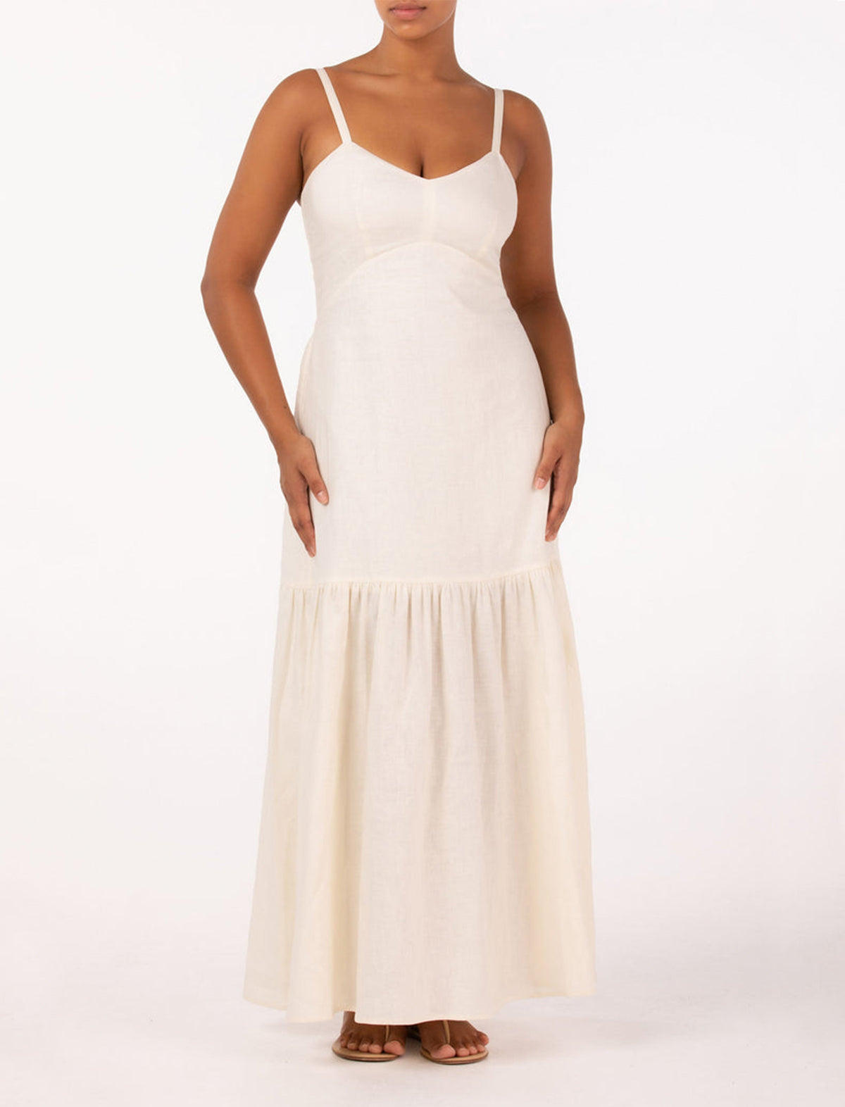 PEONY Gardenia Tie Back Midi Dress in White