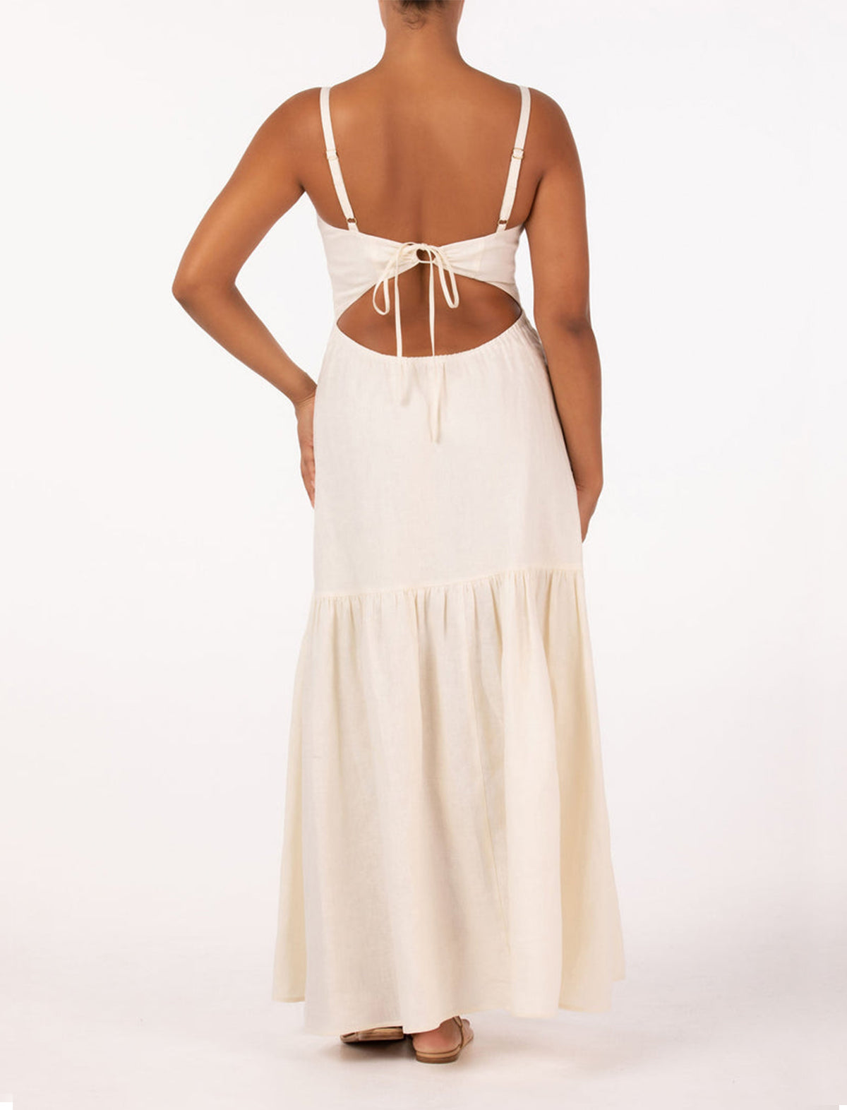 PEONY Gardenia Tie Back Midi Dress in White