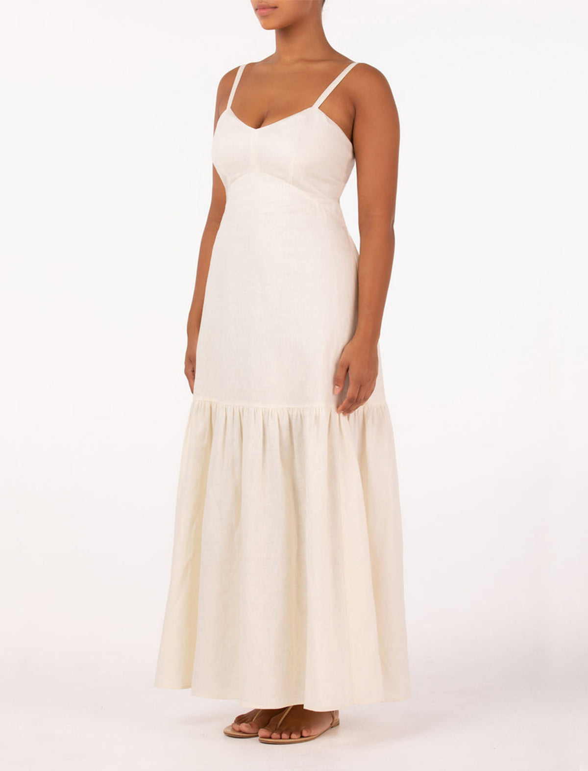 PEONY Gardenia Tie Back Midi Dress in White