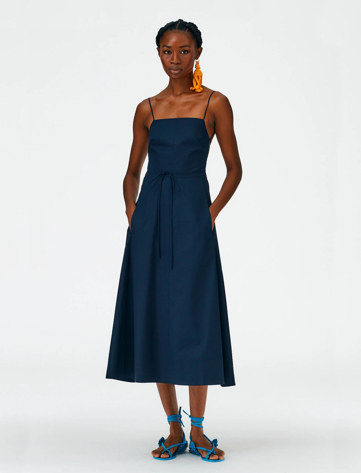 TIBI Eco Poplin Strappy Dress in Dark Navy