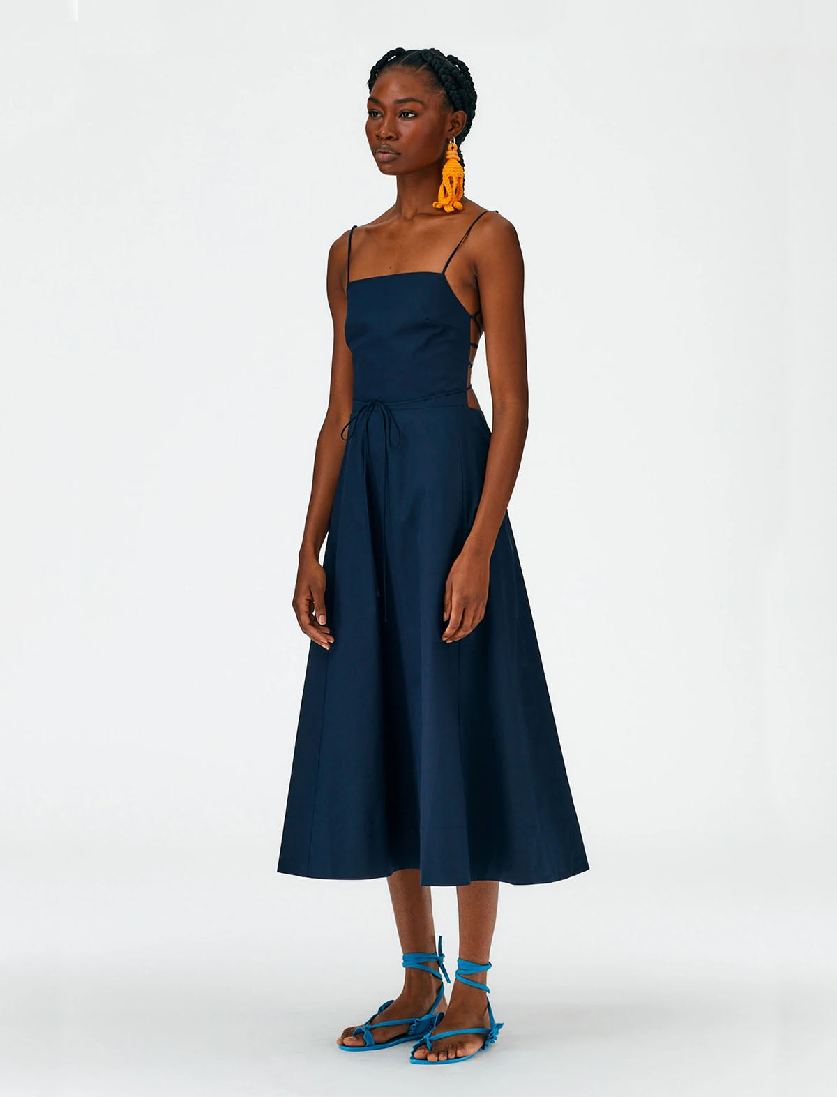 TIBI Eco Poplin Strappy Dress in Dark Navy