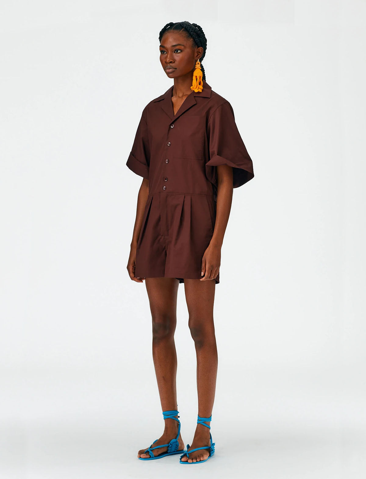 TIBI Eco Poplin Short Jumpsuit in Brown