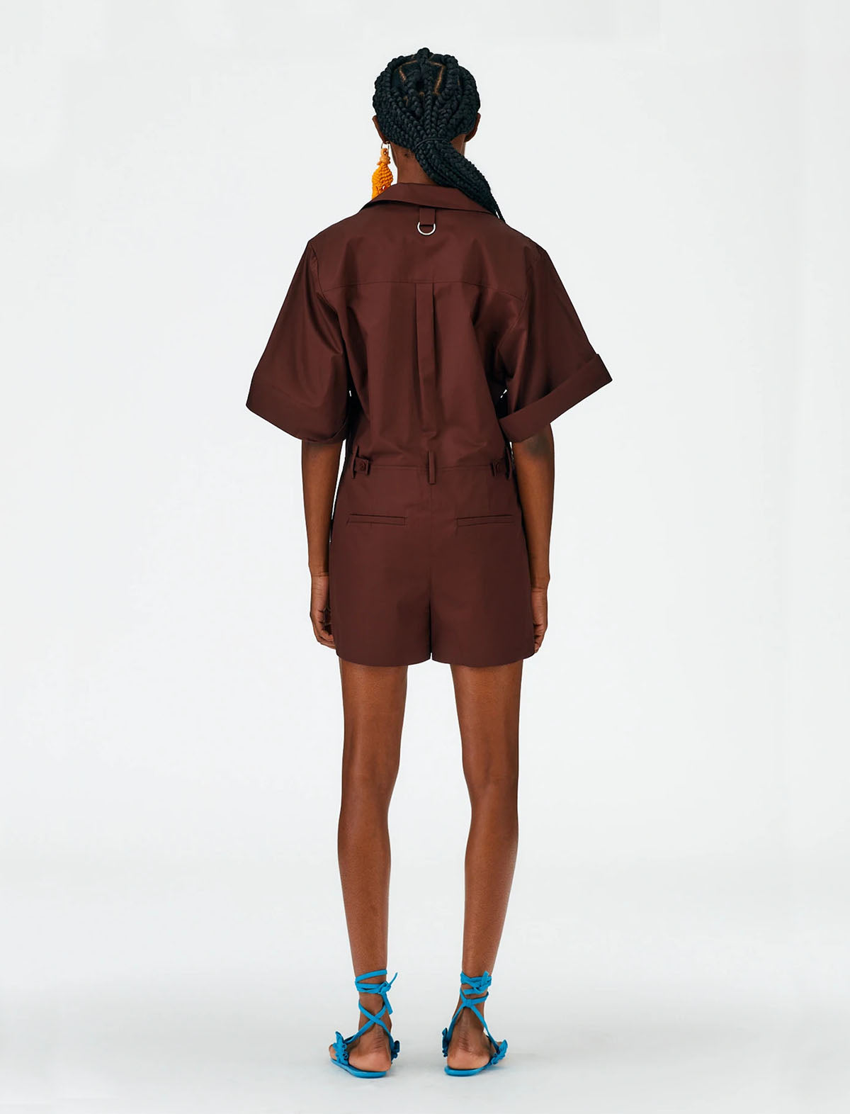 TIBI Eco Poplin Short Jumpsuit in Brown