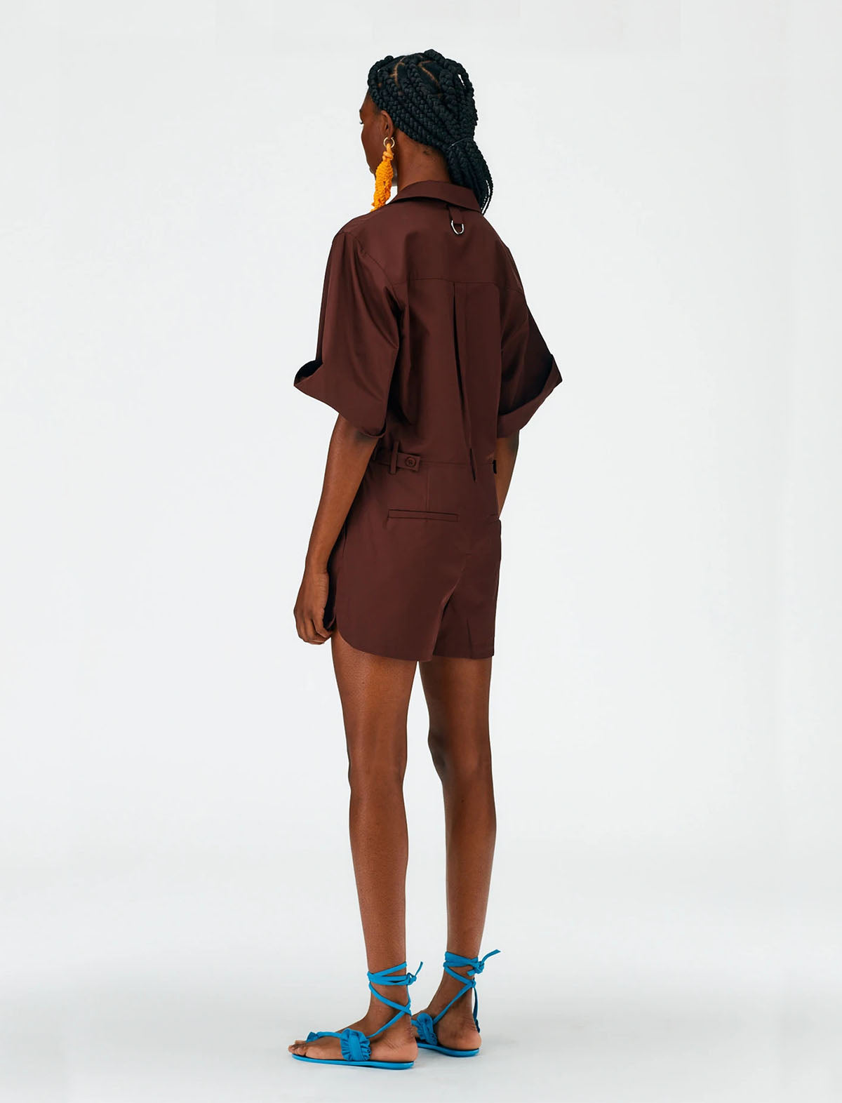 TIBI Eco Poplin Short Jumpsuit in Brown