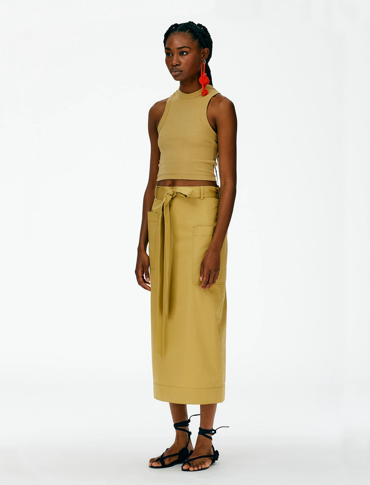 TIBI Eco Poplin Lean Back Wrap Skirt in Khaki